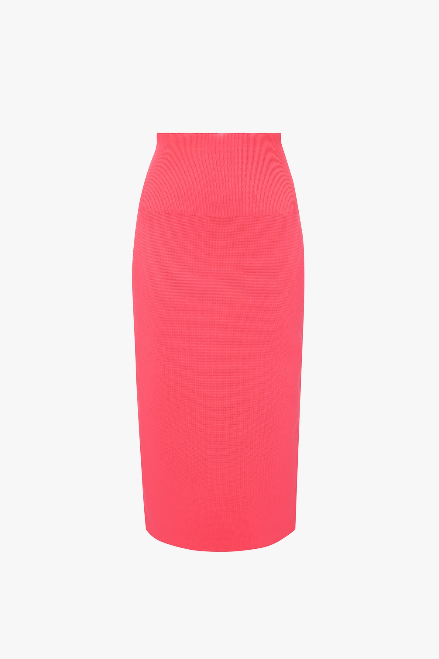 The VB Body Fitted Midi Skirt in Pink by Victoria Beckham, styled as knee-length, is photographed against a white background.