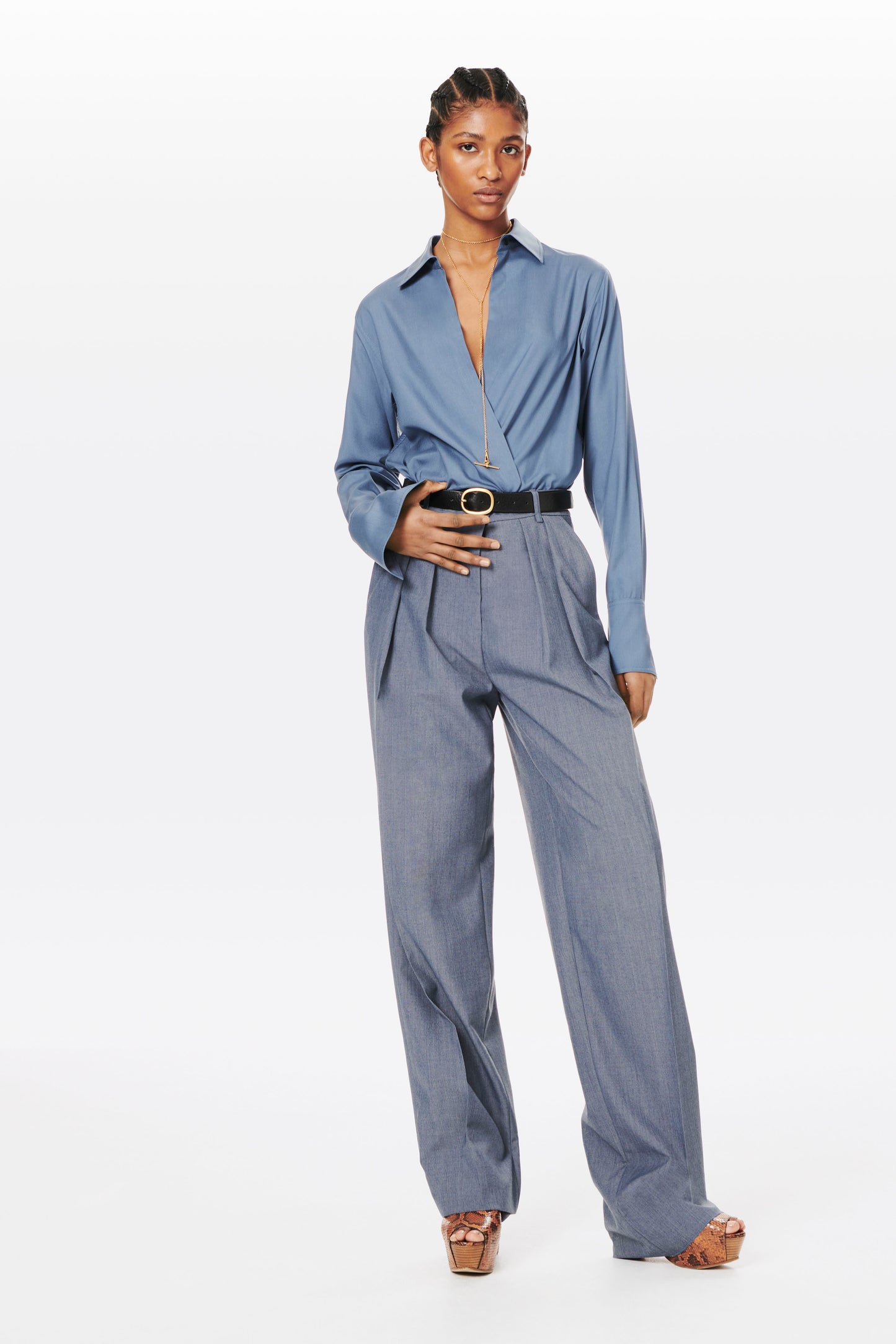 Wrap Blouse in Petrol Blue