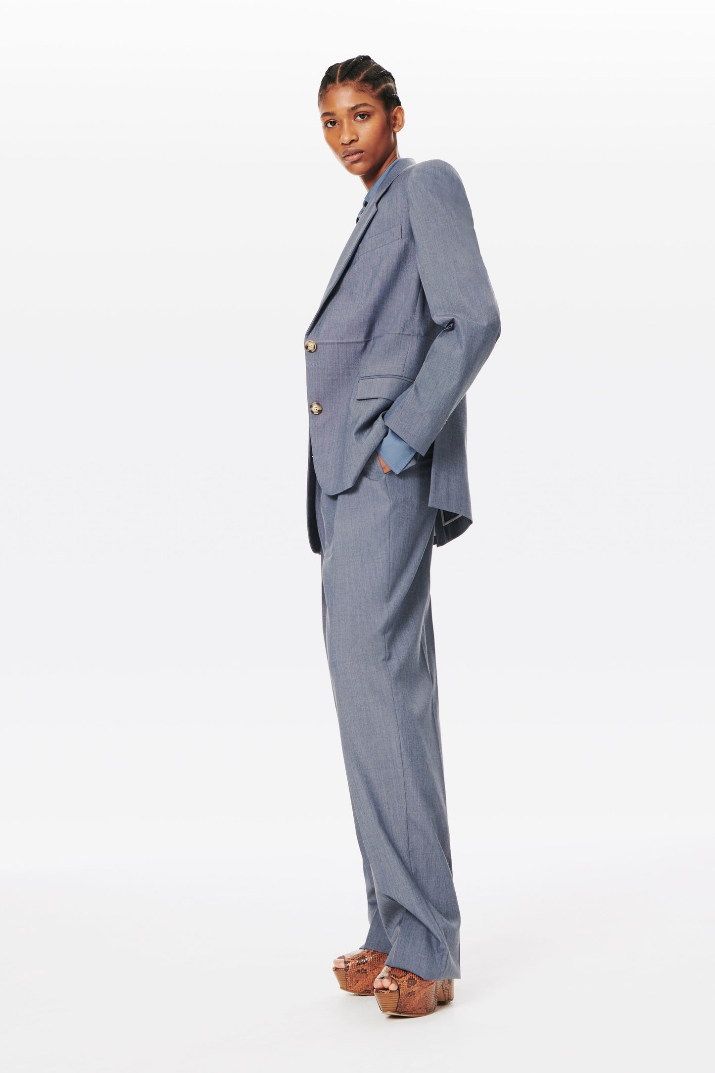 Single Breasted Tailored Jacket in Denim Blue