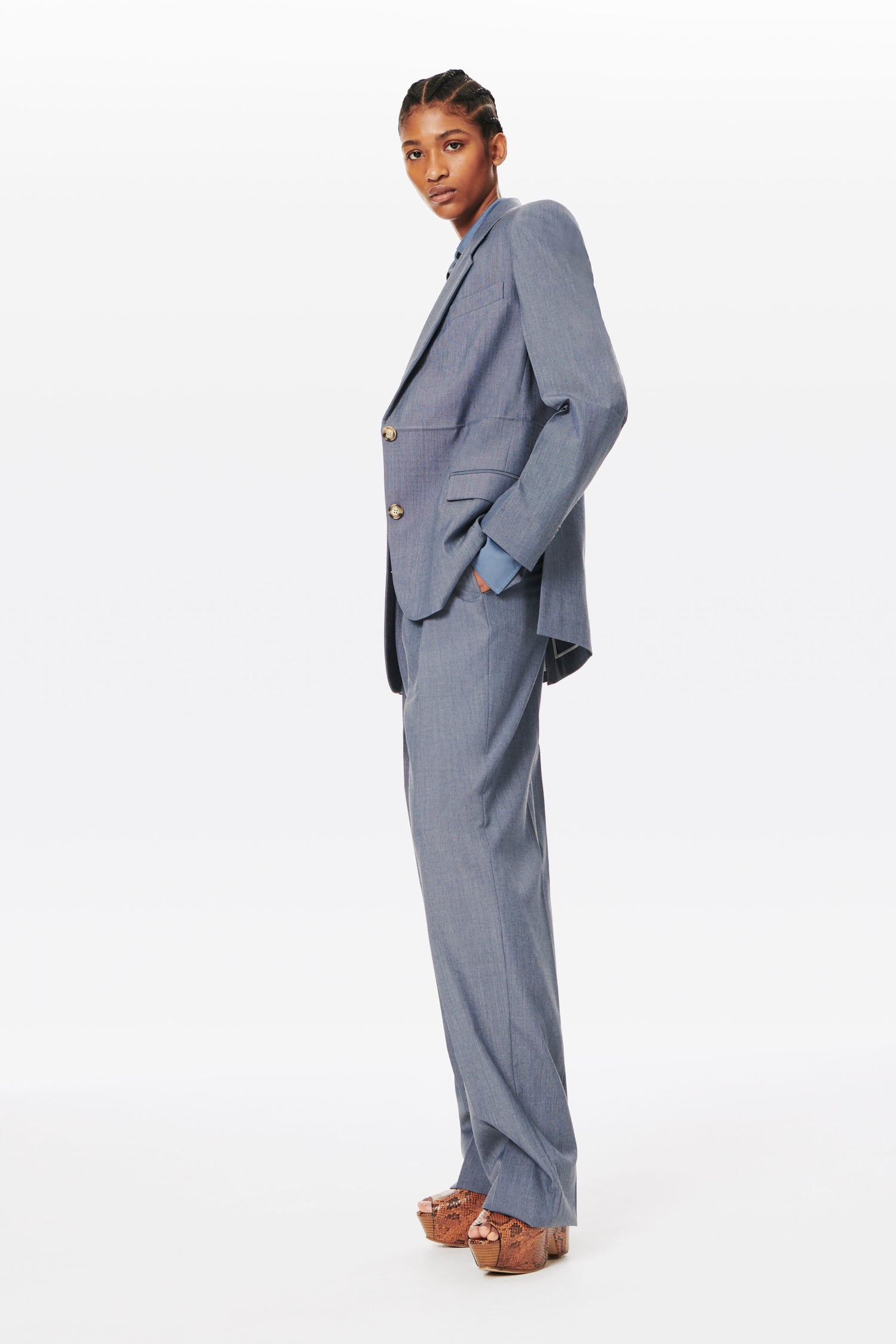 Single Breasted Tailored Jacket in Denim Blue