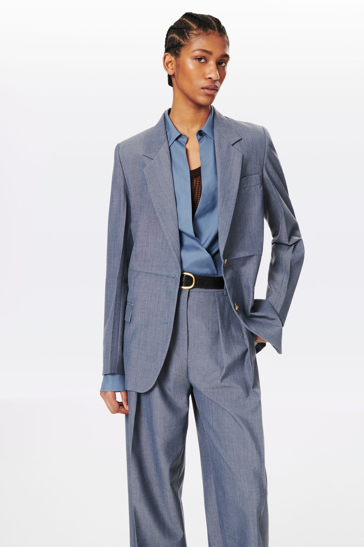 Single Breasted Tailored Jacket in Denim Blue