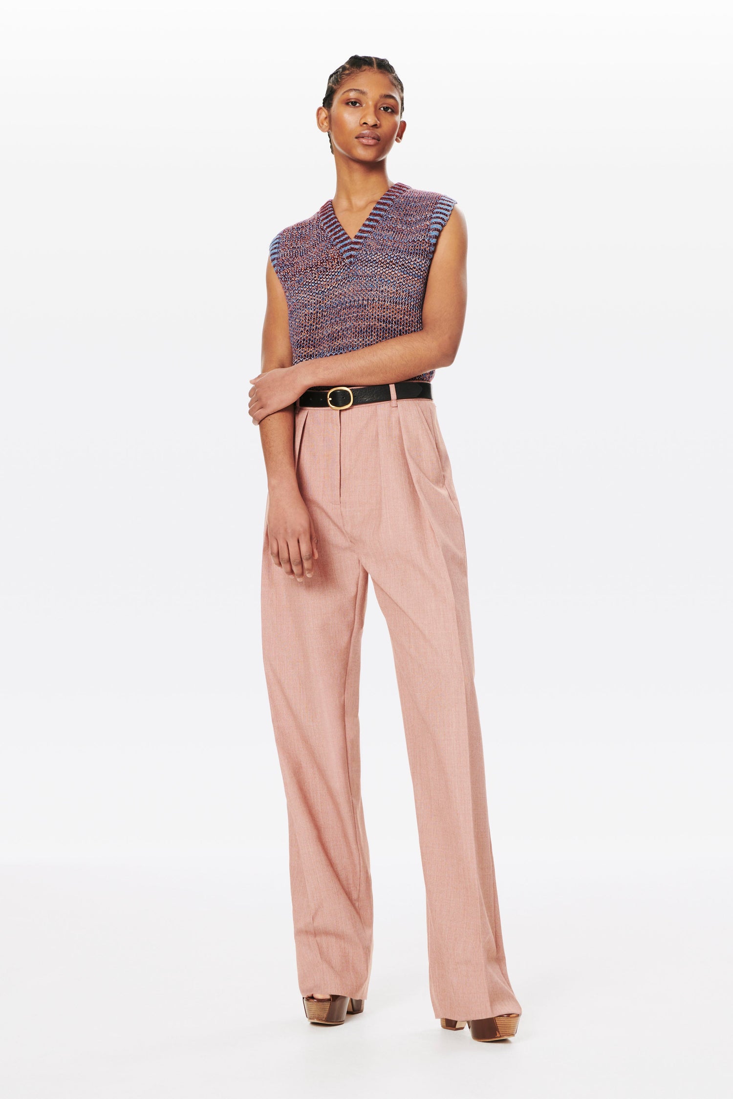 Double Pleat Slouch Trouser in Peach