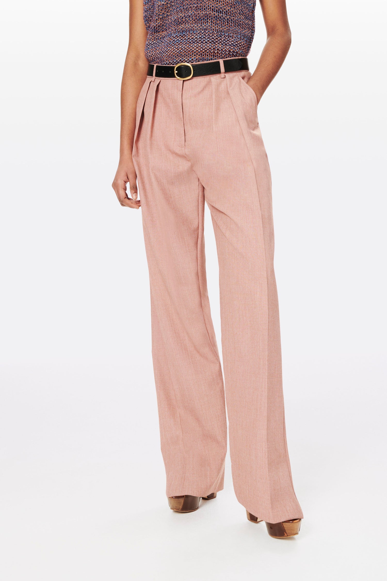 Double Pleat Slouch Trouser in Peach