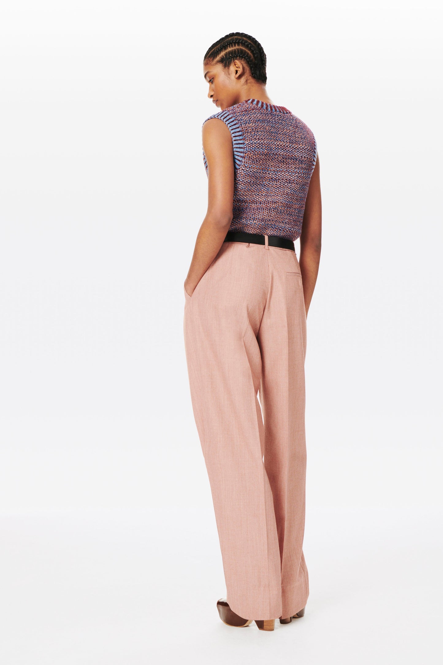 Double Pleat Slouch Trouser in Peach