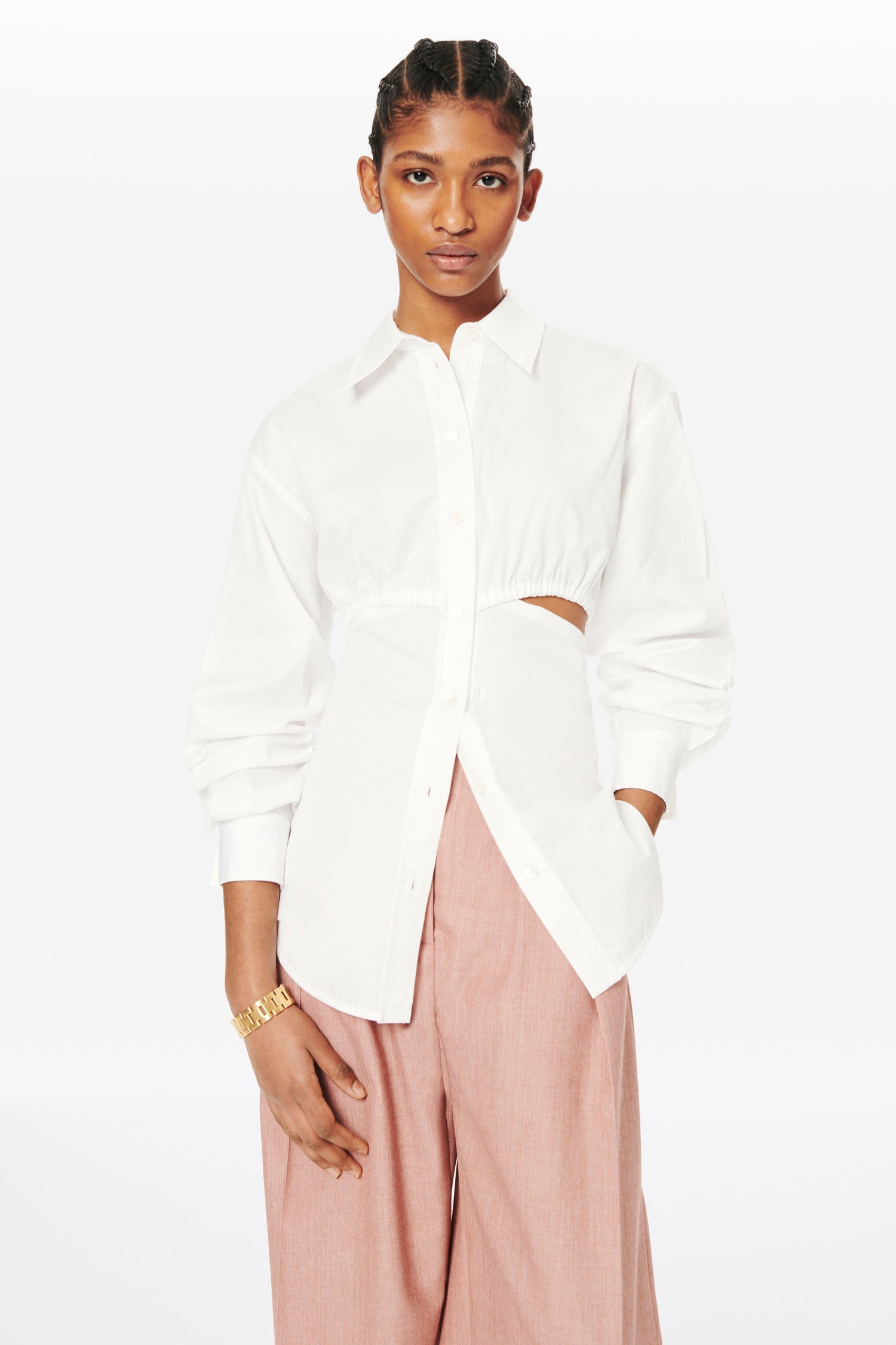 Gathered Cut-Out Shirt in White