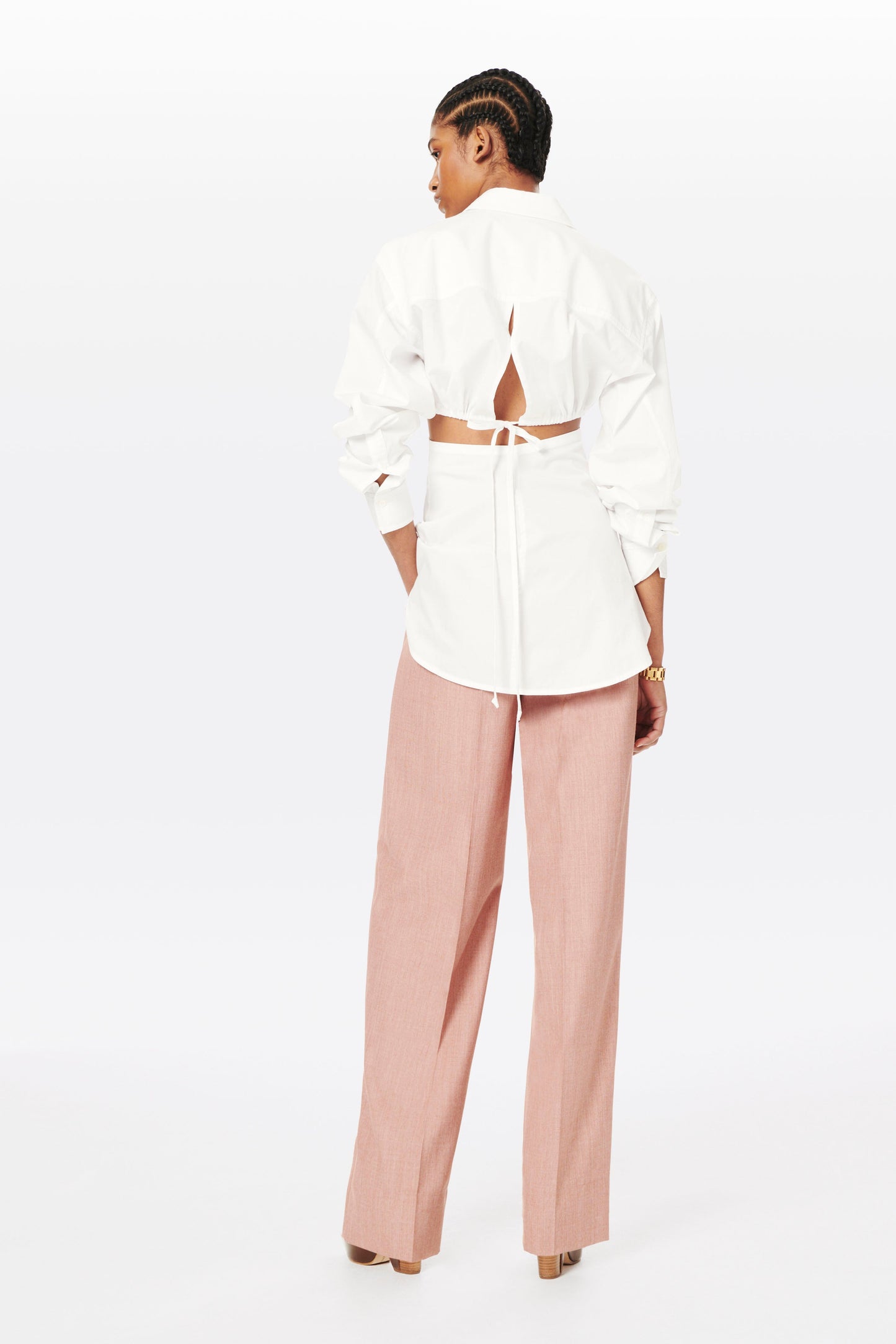 Gathered Cut-Out Shirt in White