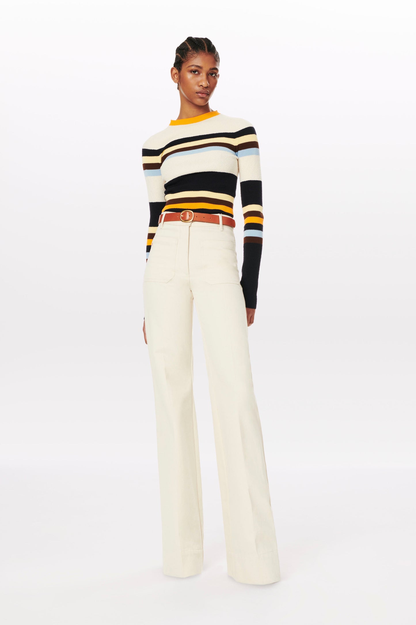 Crew Neck Top in Multi Stripe