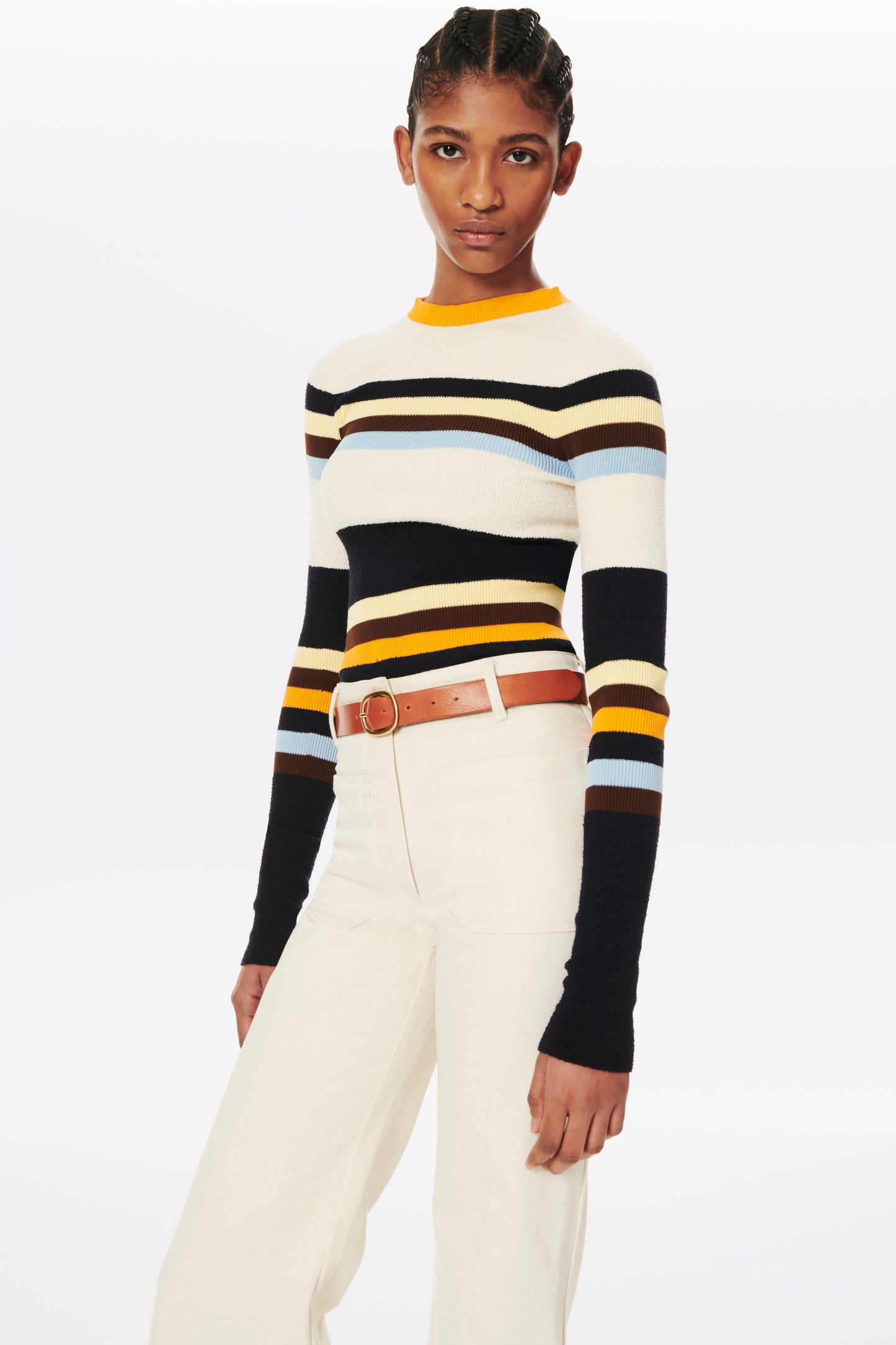 Crew Neck Top in Multi Stripe
