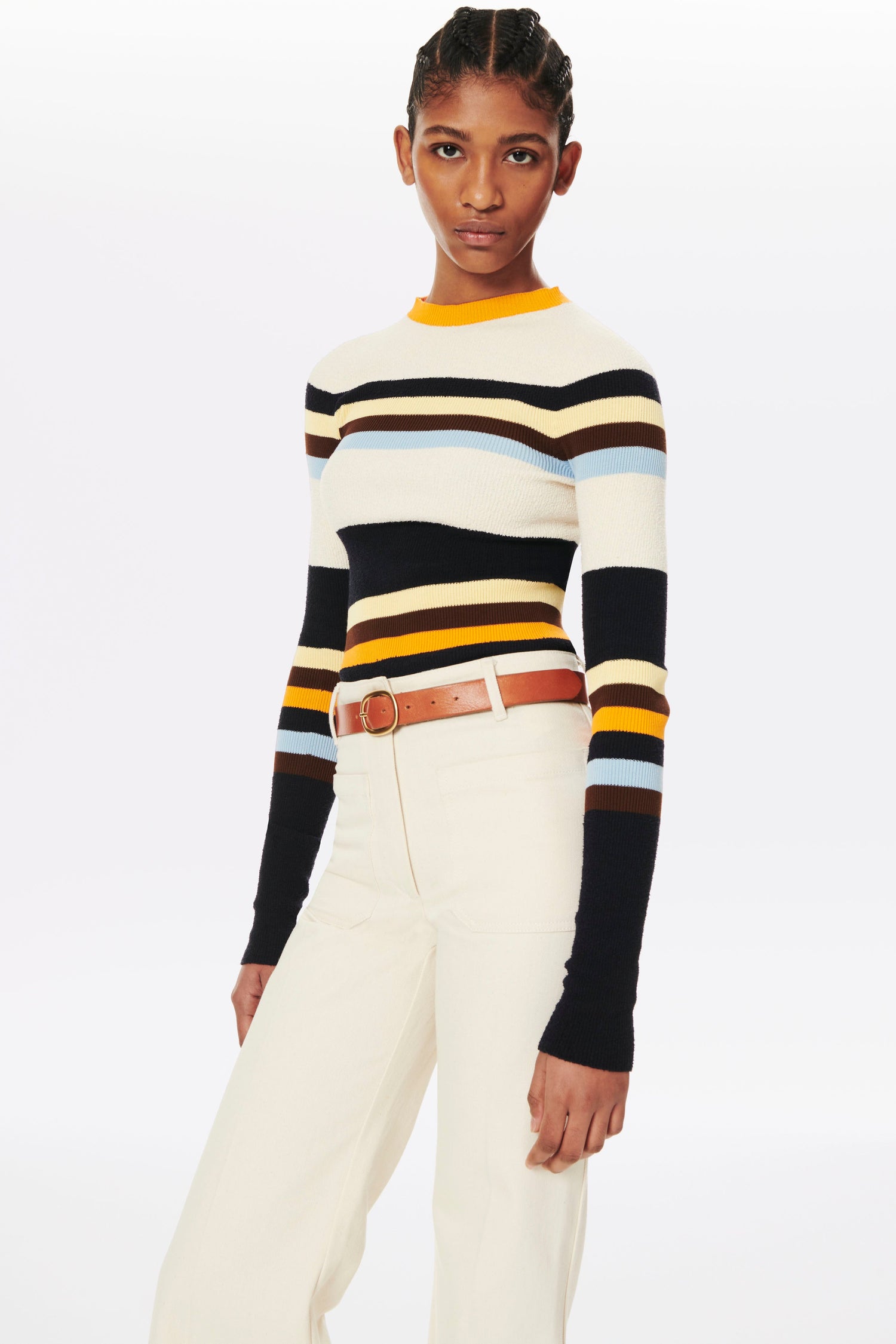 Crew Neck Top in Multi Stripe