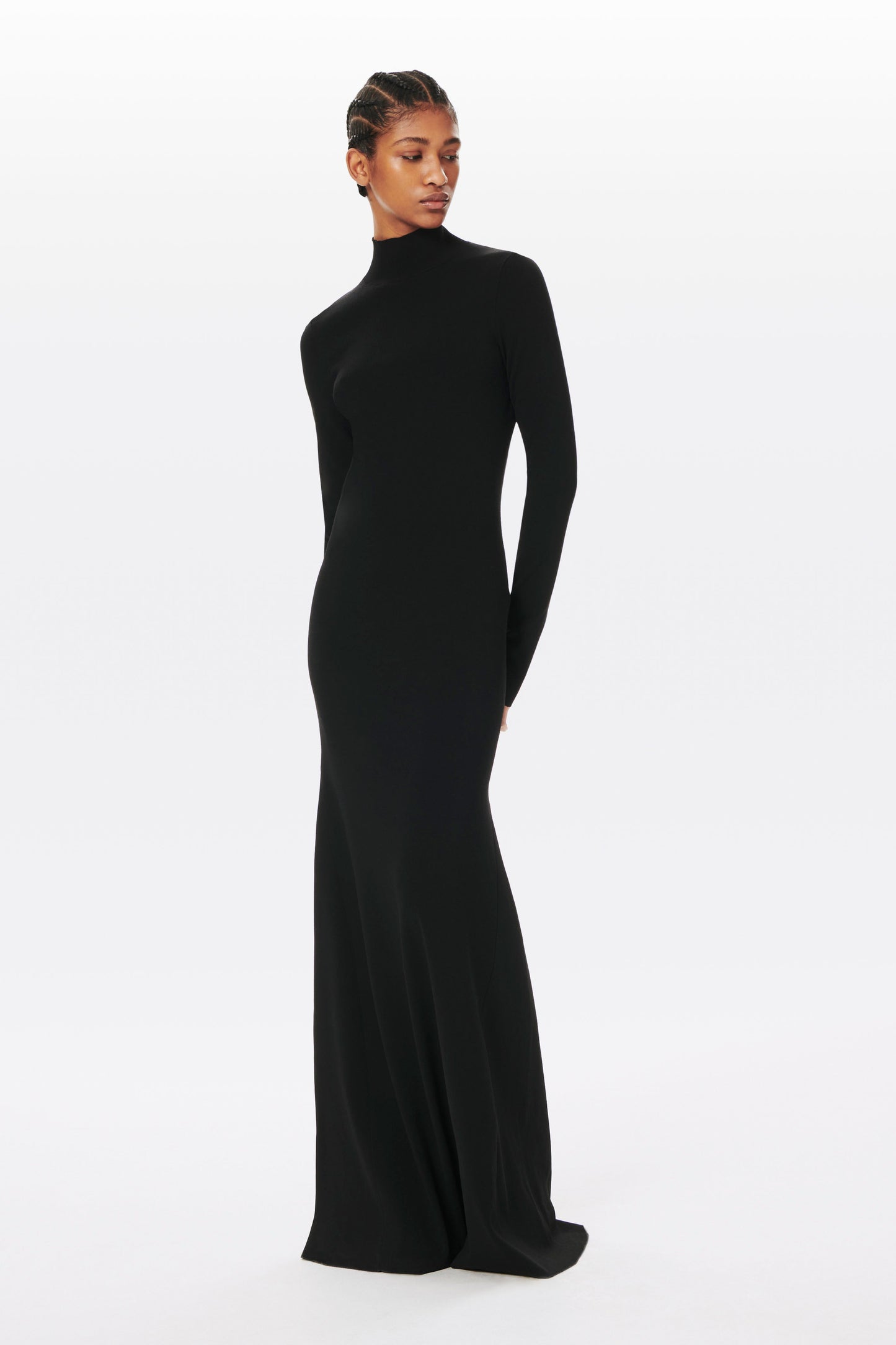 Open Back Long Sleeve Maxi Dress in Black