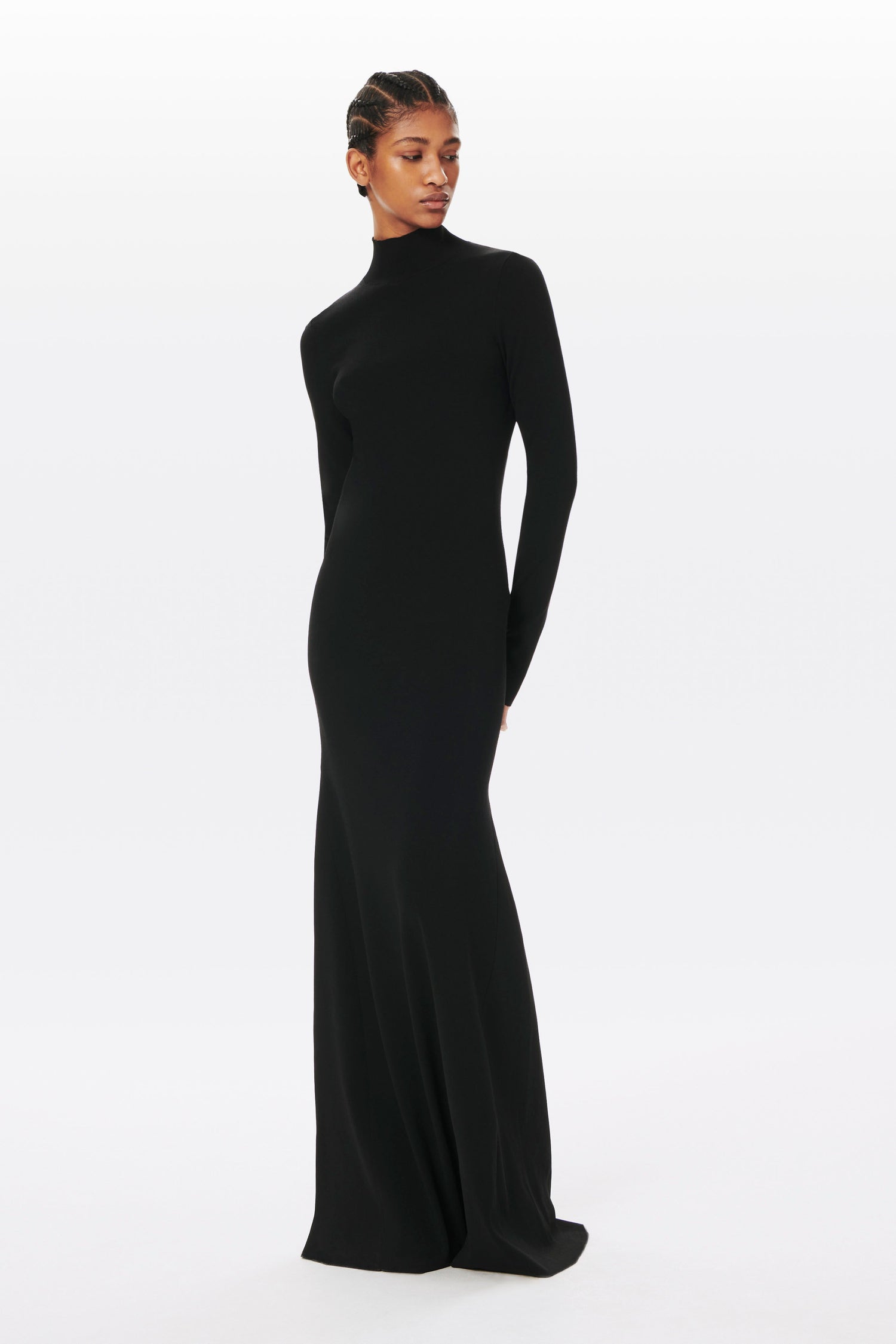 Open Back Long Sleeve Maxi Dress in Black