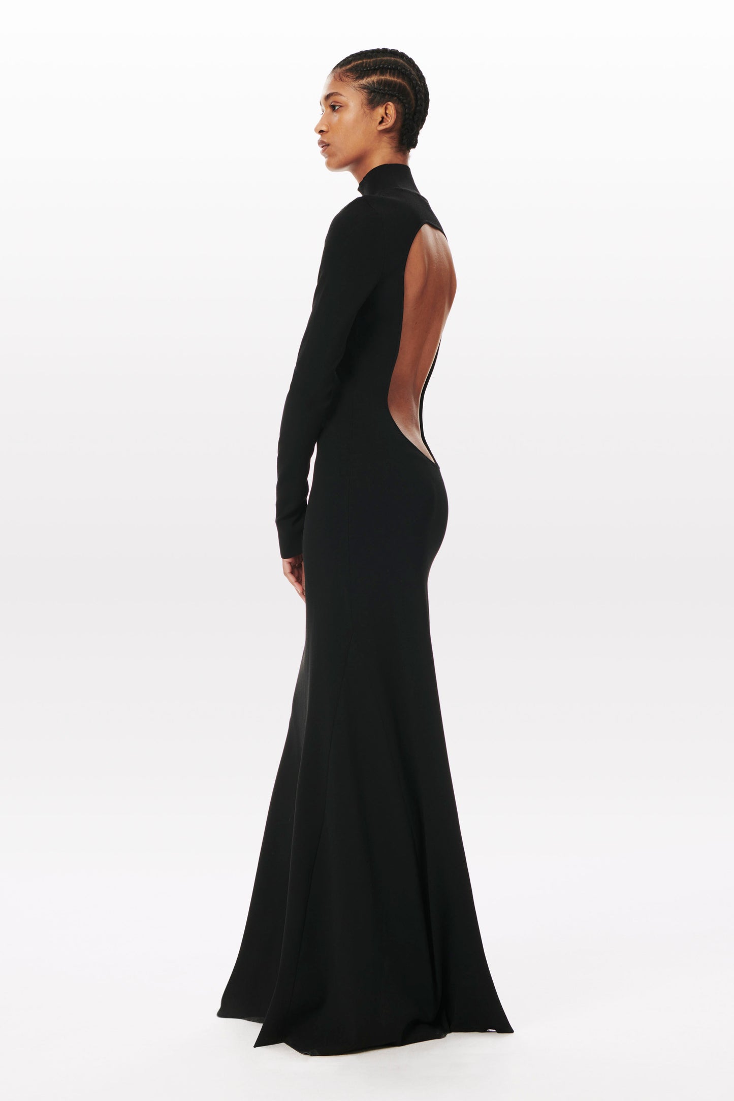 Open Back Long Sleeve Maxi Dress in Black