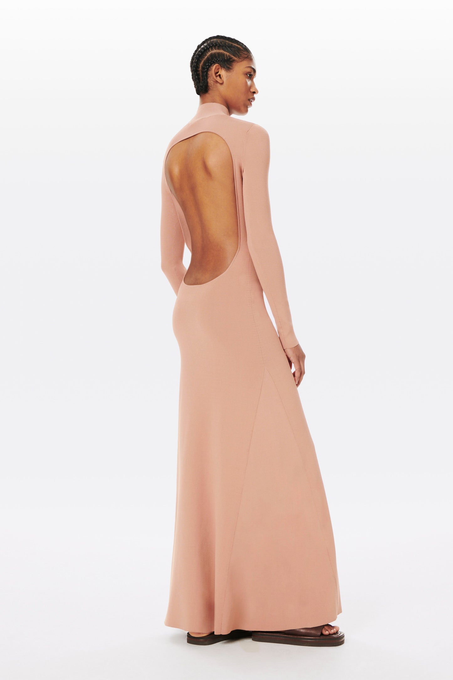 Long Sleeve Open Back Maxi Dress in Blush