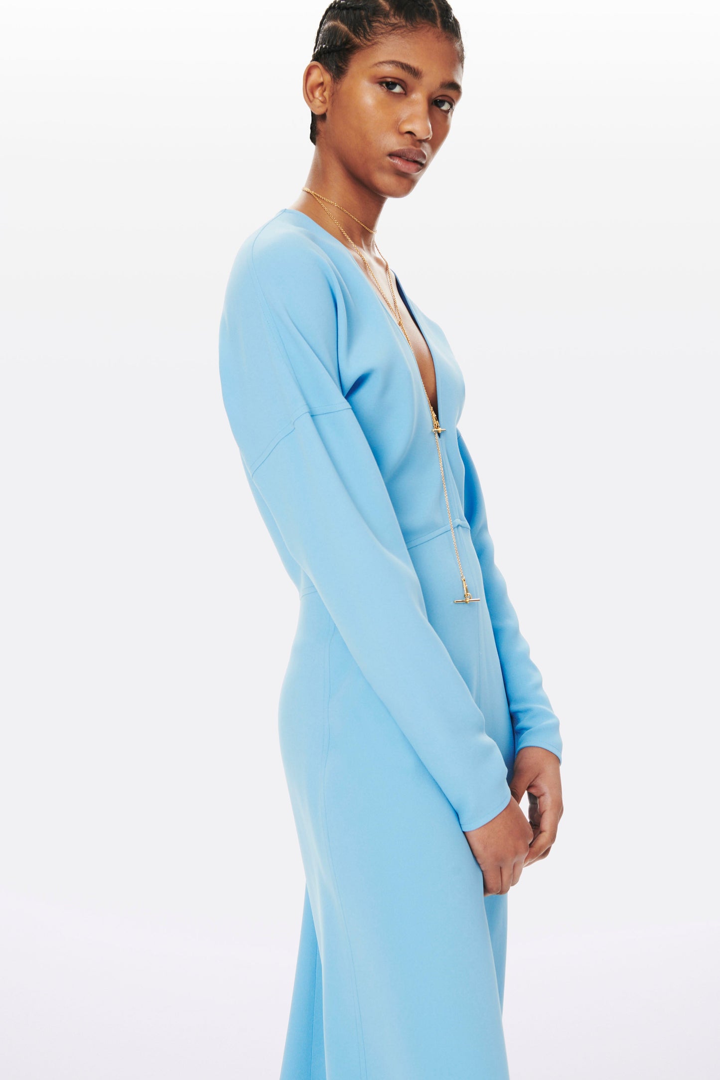 V-neck Dolman Sleeve Midi Dress in Sky Blue