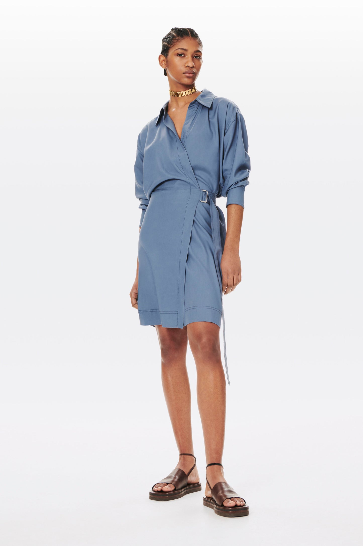 Wrap Shirt Dress in Petrol Blue