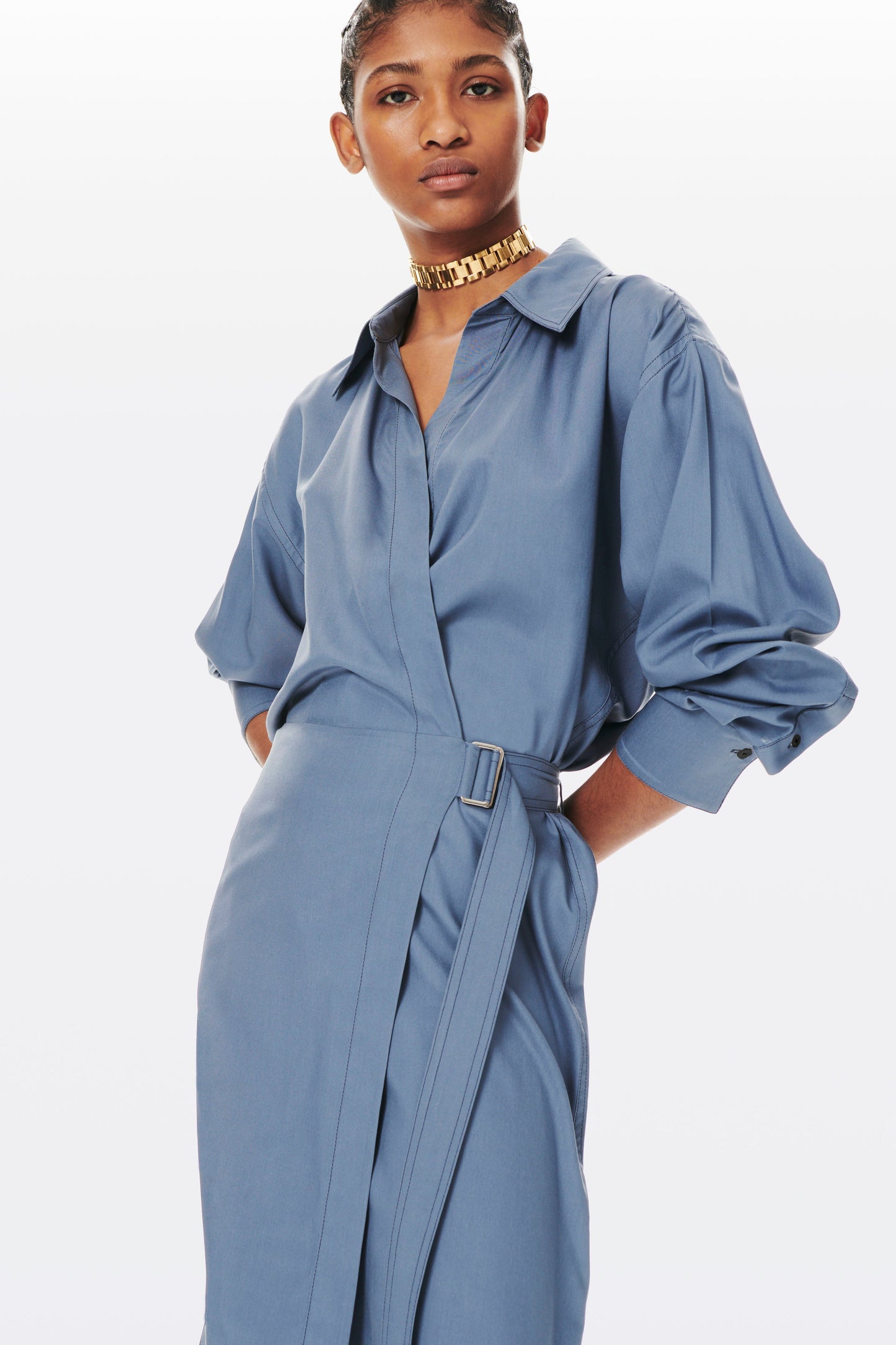 Wrap Shirt Dress in Petrol Blue