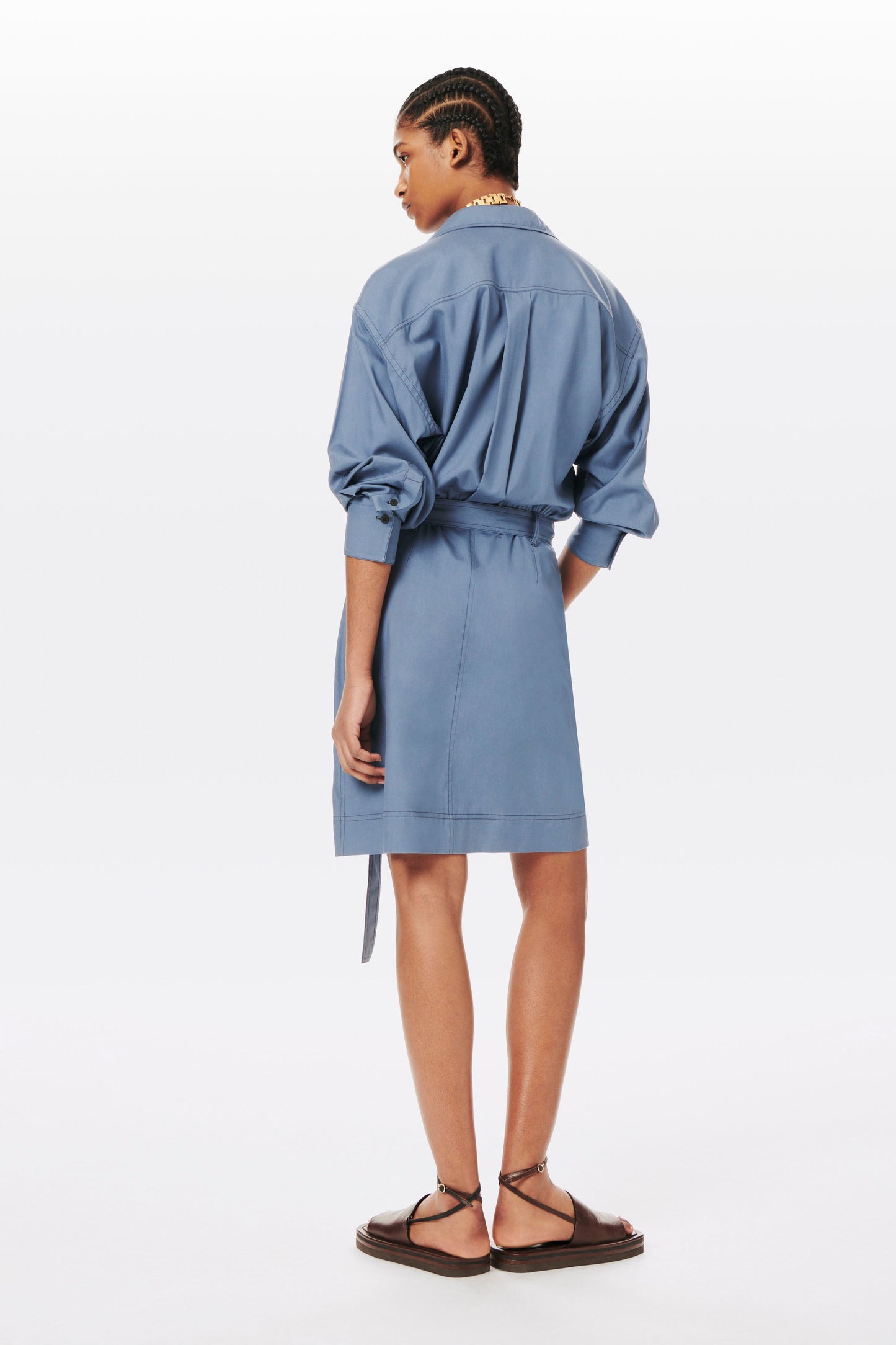 Wrap Shirt Dress in Petrol Blue