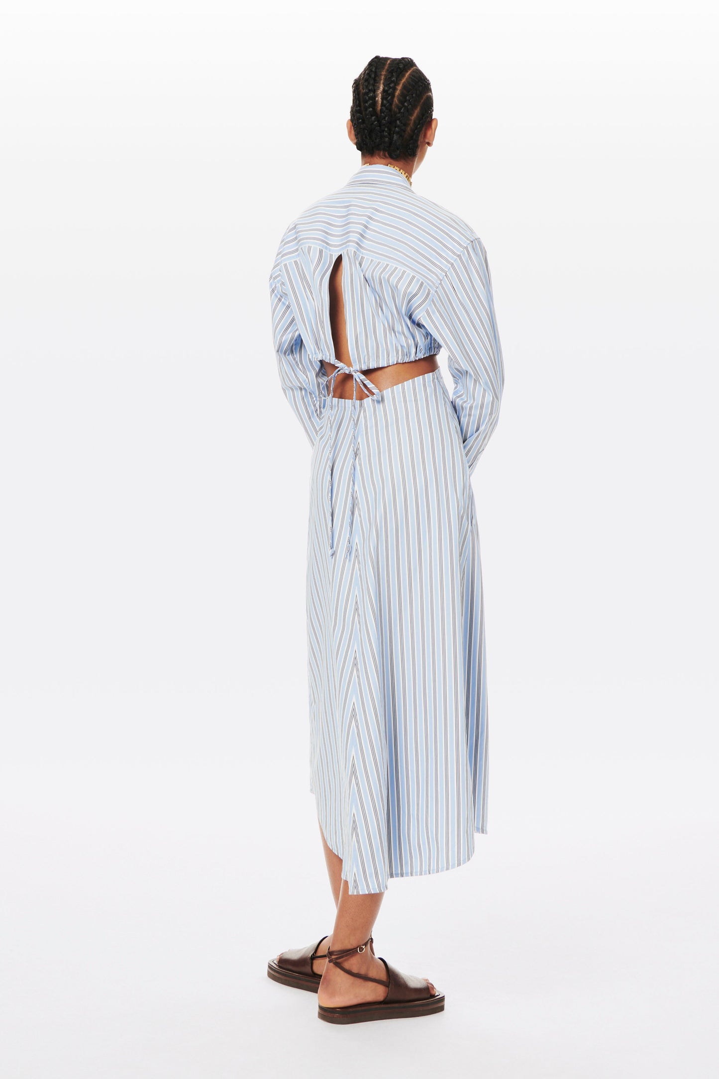 Open Back Midi Shirt Dress in Oxford Blue Stripe