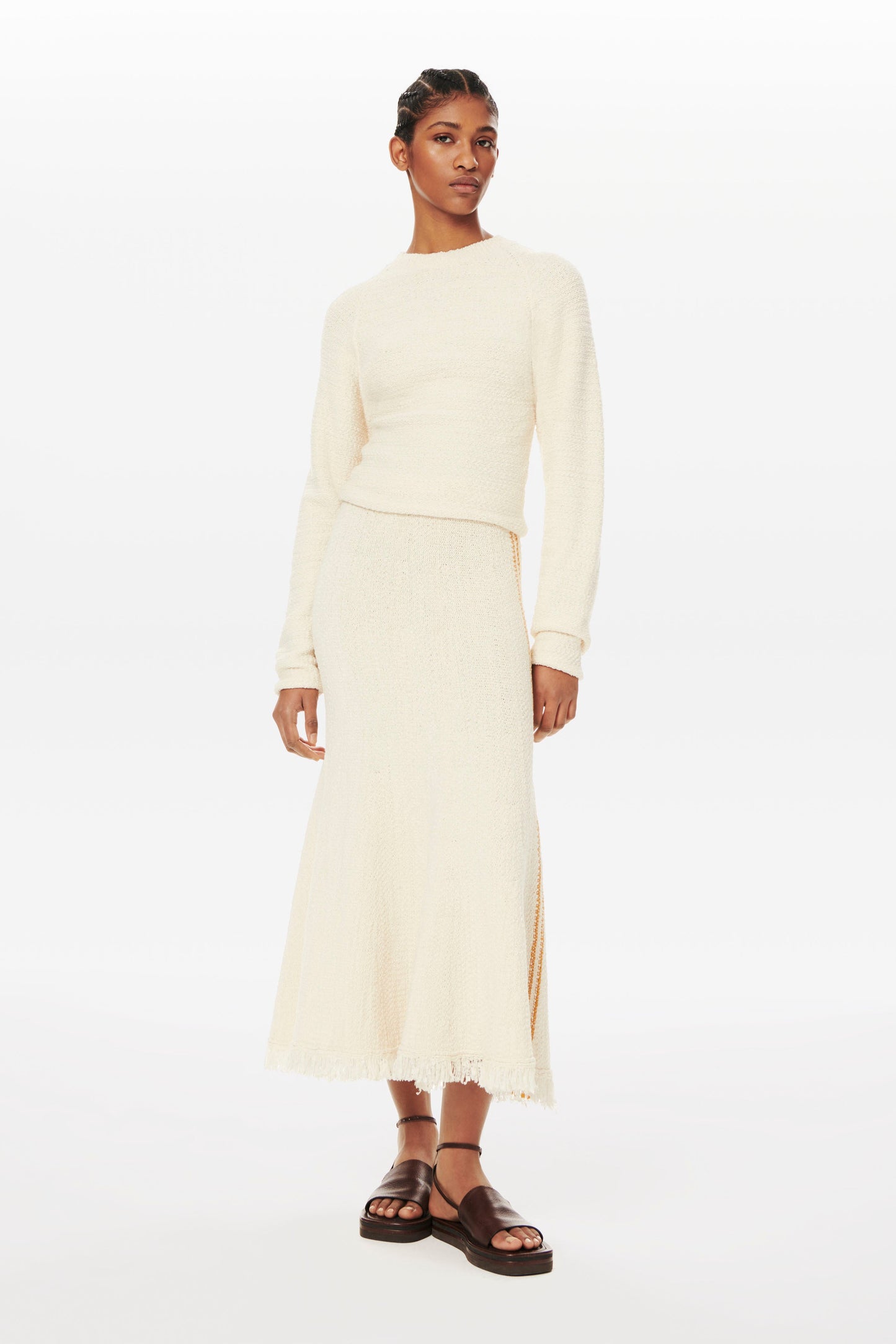 Flared Bouclé Skirt in Ecru