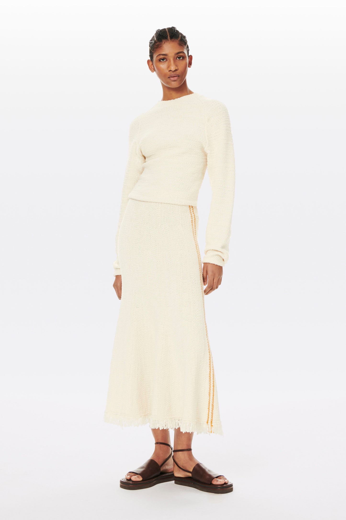 Long Sleeve Bouclé Jumper in Ecru
