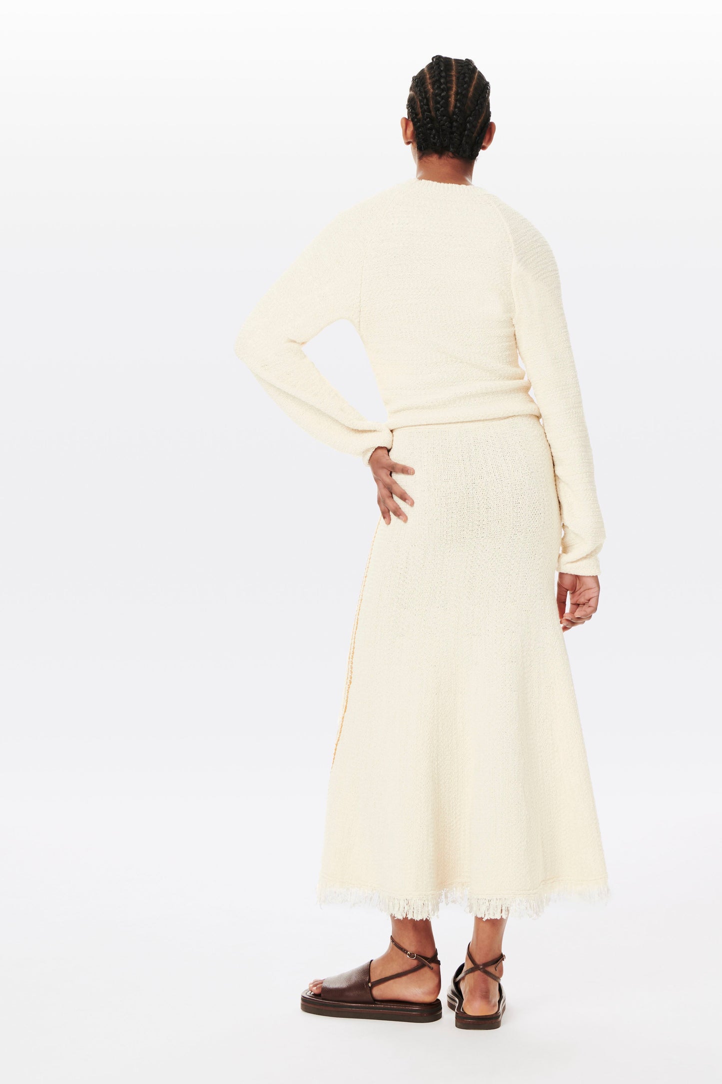 Long Sleeve Bouclé Jumper in Ecru