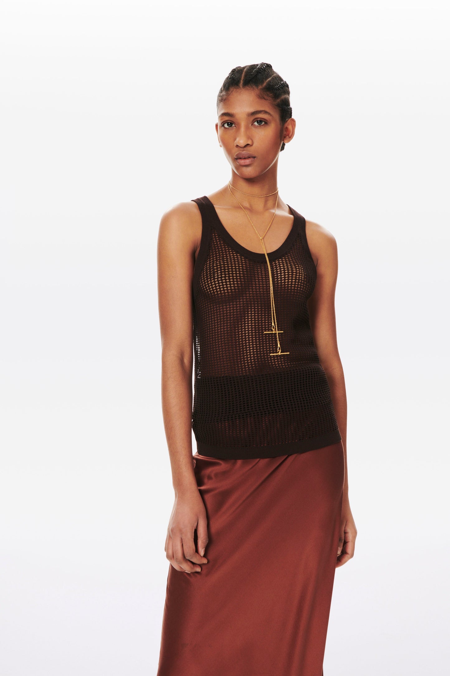 Scoop Neck String Vest in Dark Brown