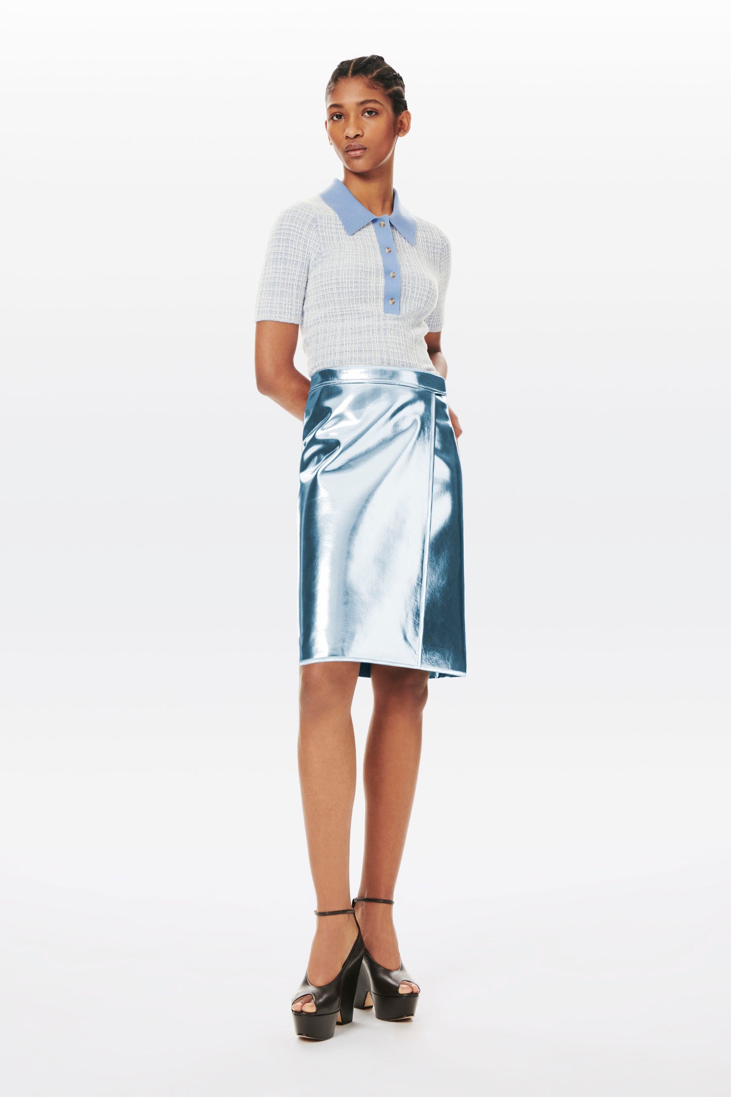 Jacquard Polo Top in Cornflower Blue and White