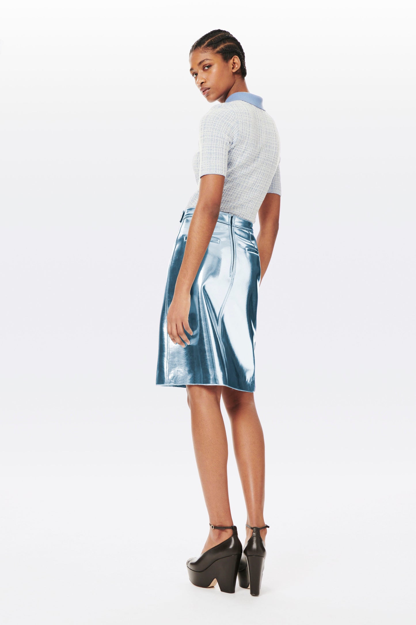 Jacquard Polo Top in Cornflower Blue and White