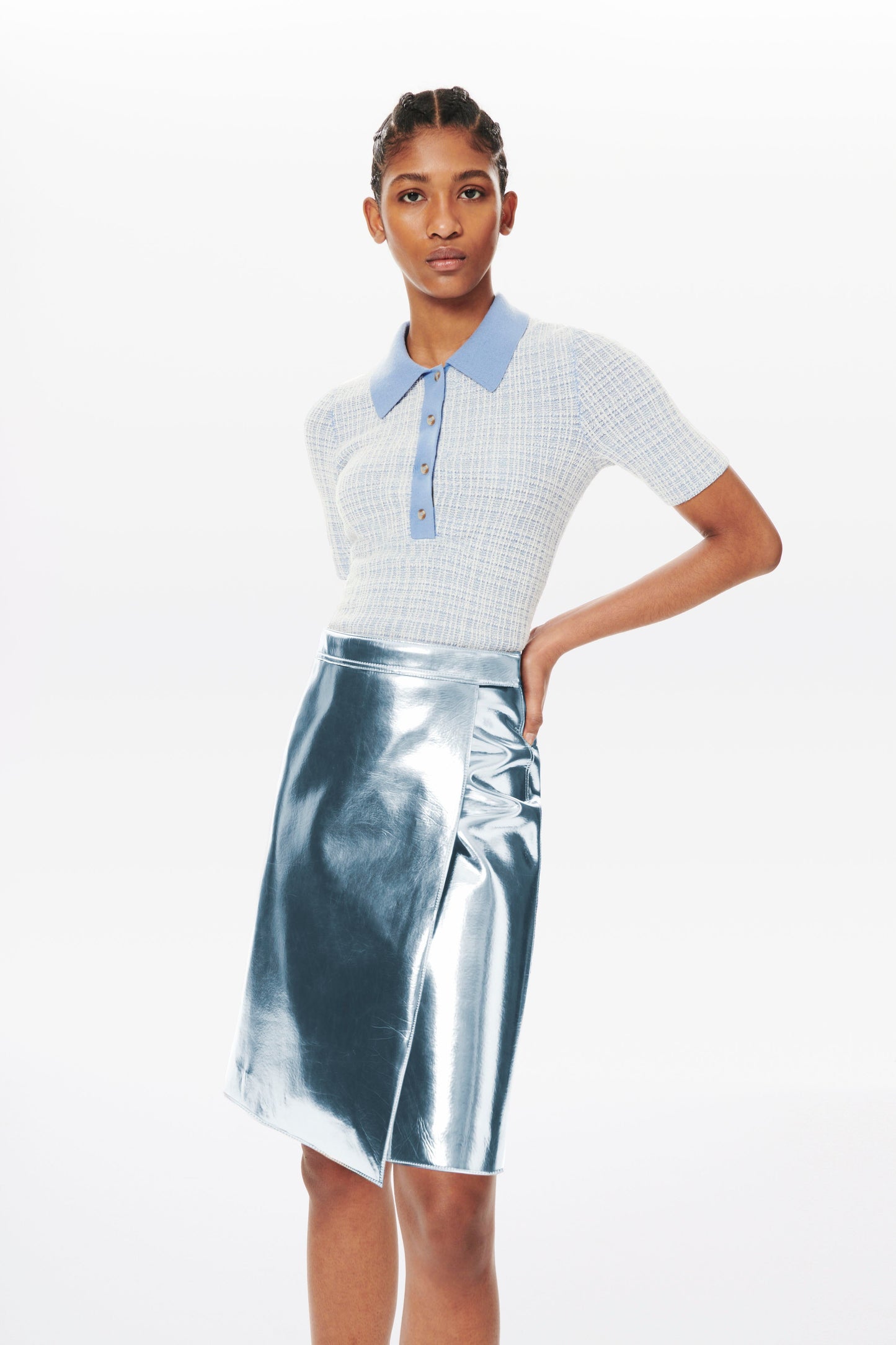 Jacquard Polo Top in Cornflower Blue and White