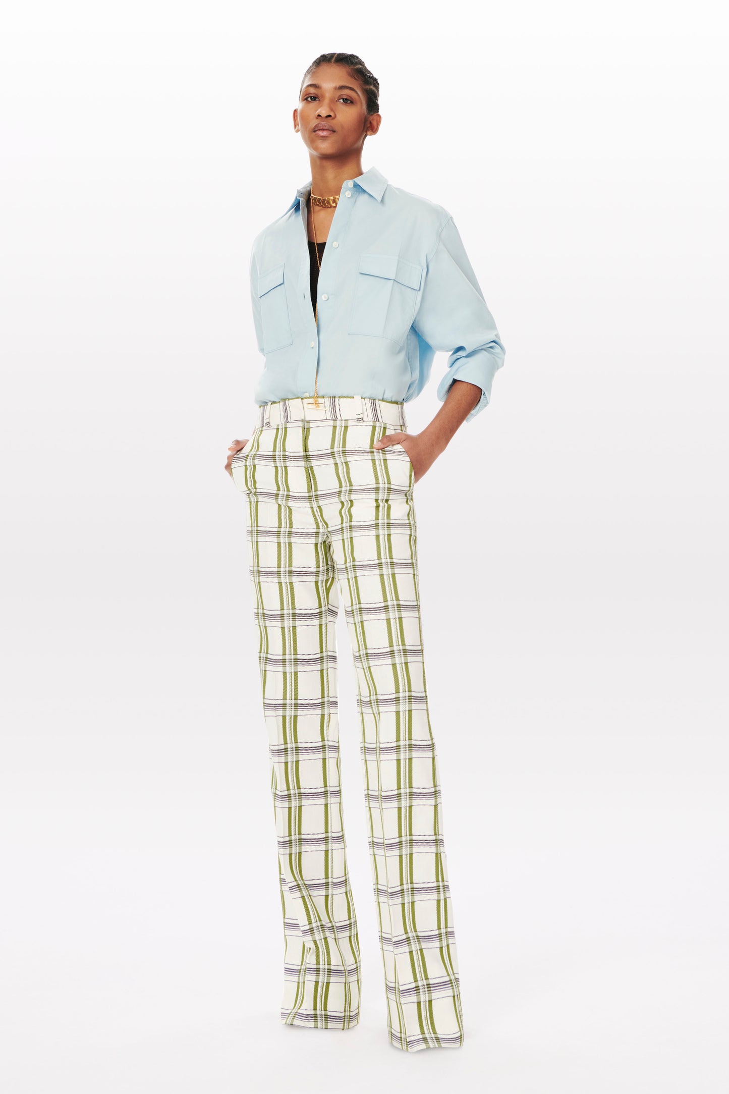 Relaxed Tailored Trouser in Off White, Navy and Khaki Check