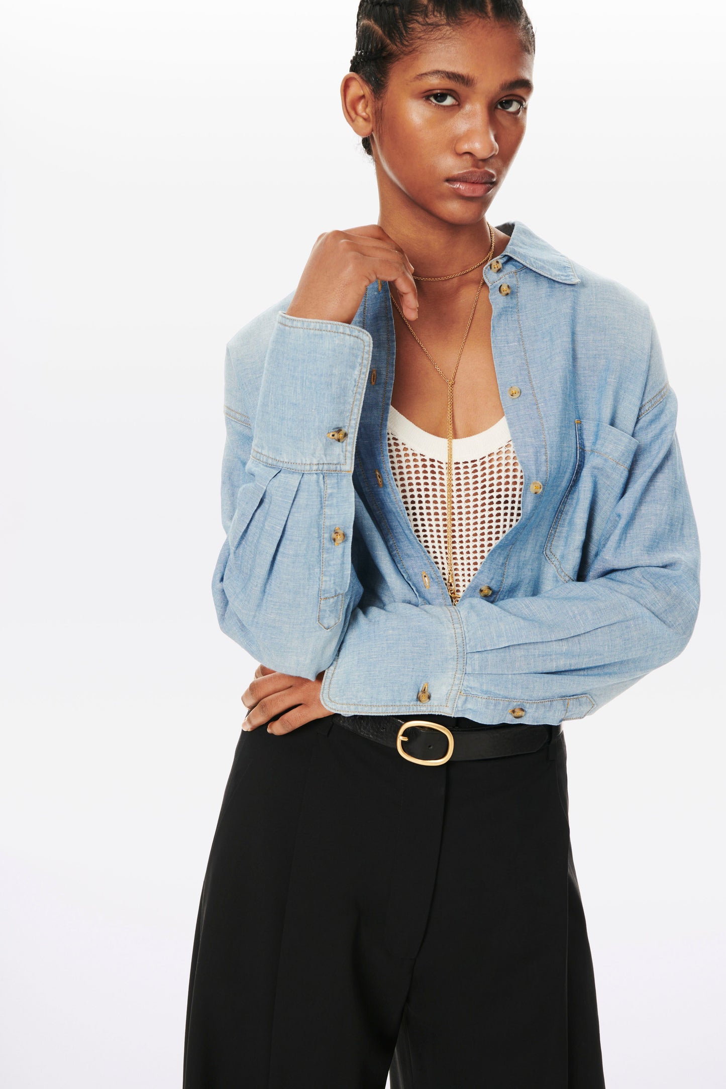 Patch Pocket Chambray Shirt in Pale Blue