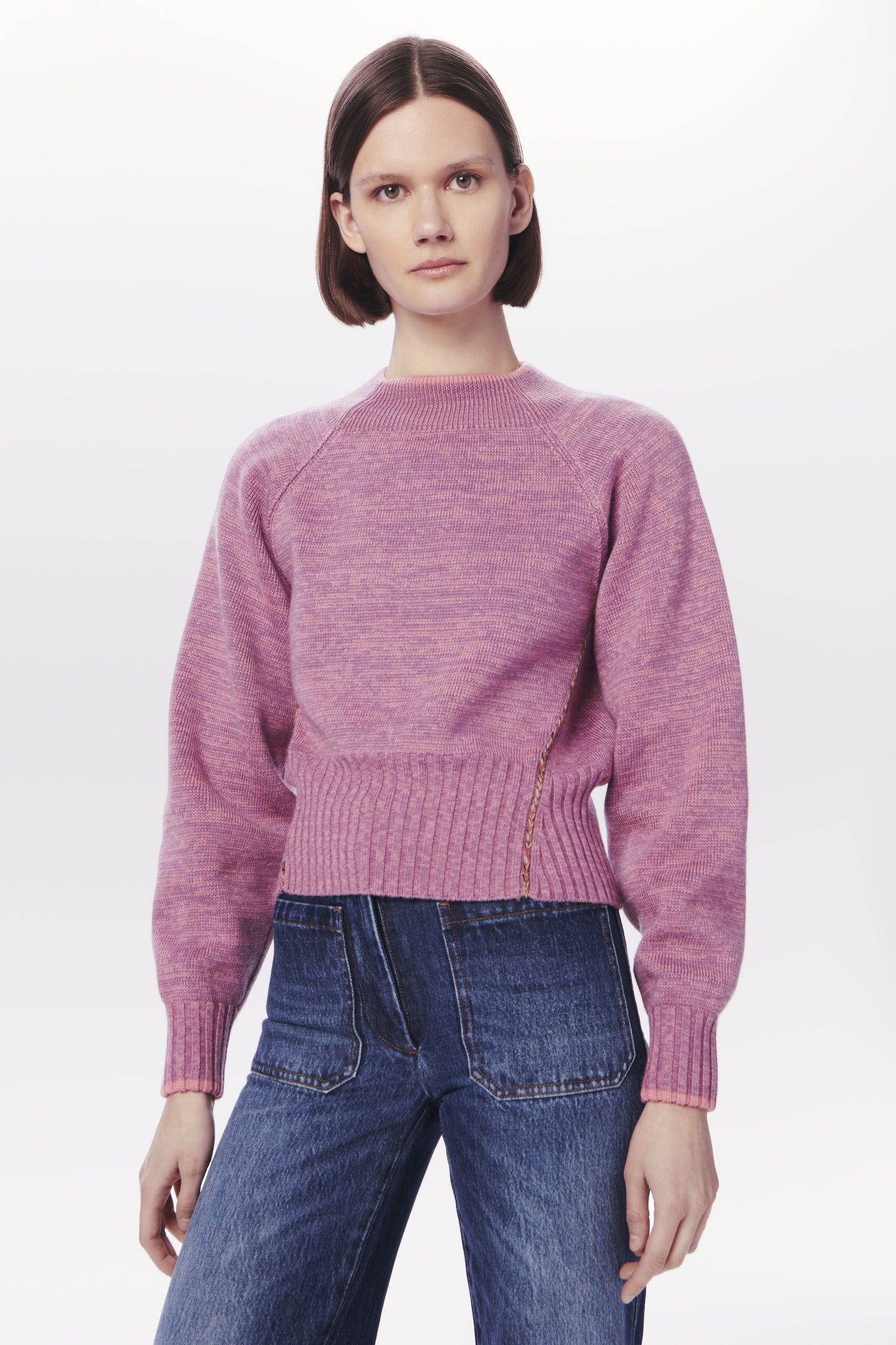 VB x Woolmark Square Neck Jumper in Lilac & Pink