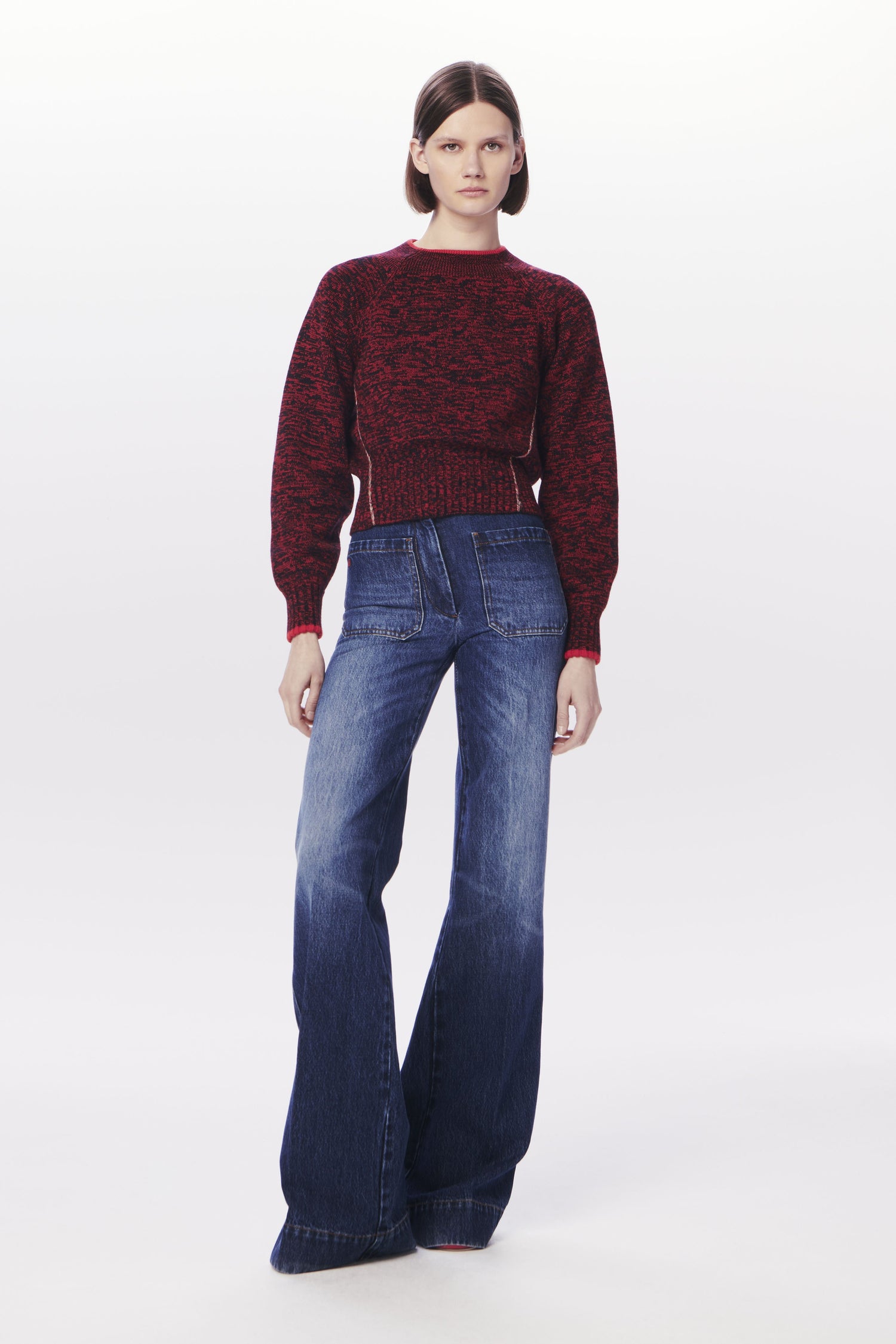 VB x Woolmark Square Neck Jumper in Navy & Red