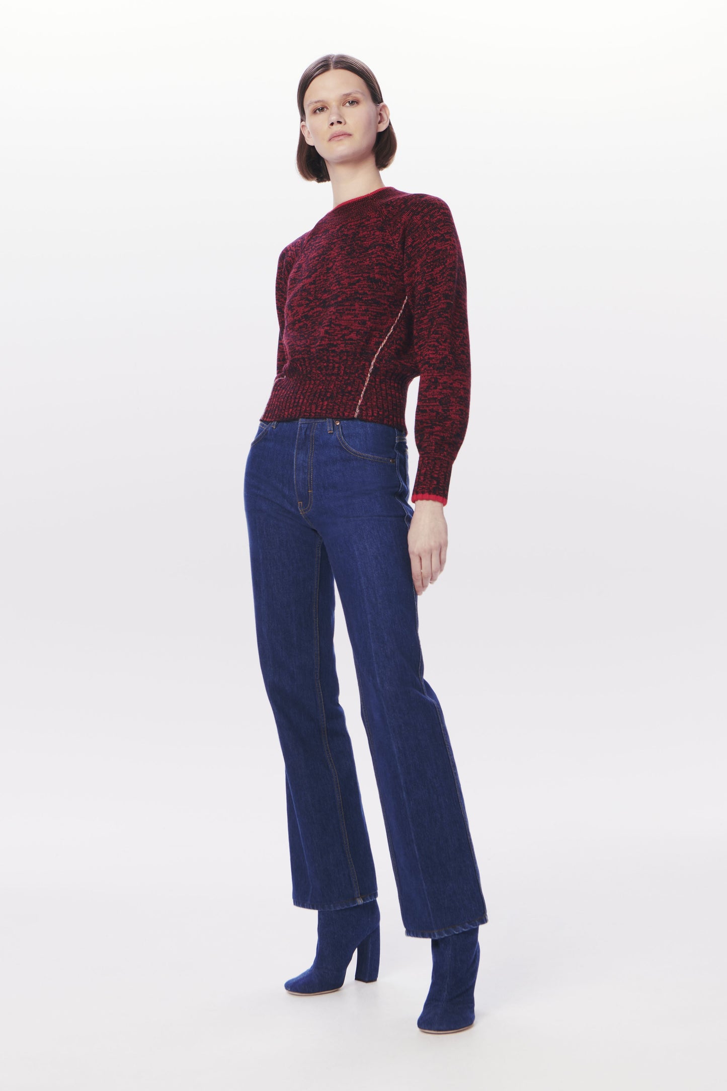 VB x Woolmark Square Neck Jumper in Navy & Red