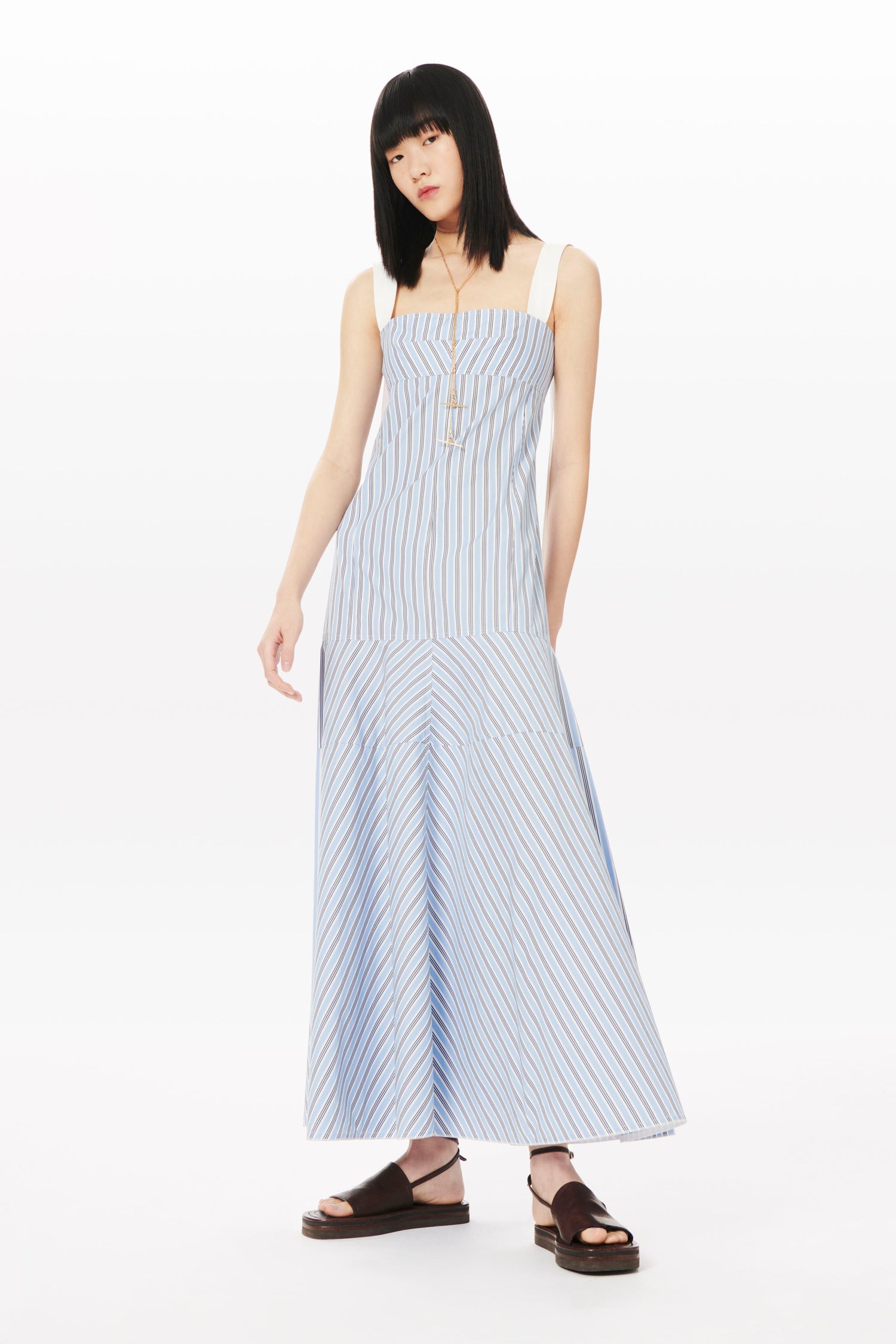 Panelled Maxi Dress in Oxford Blue Stripe