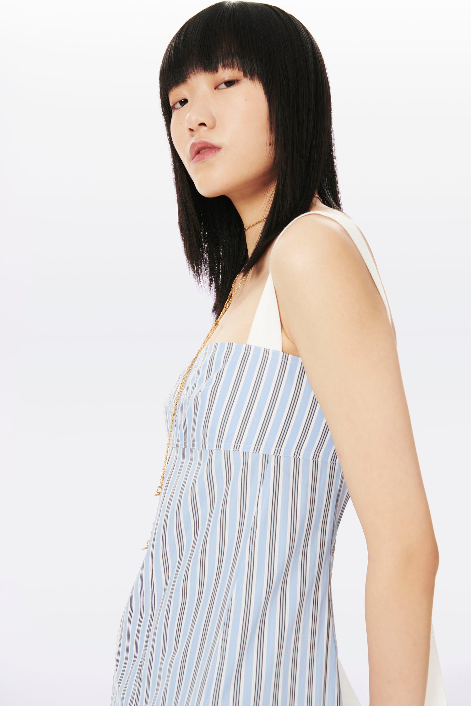 Panelled Maxi Dress in Oxford Blue Stripe