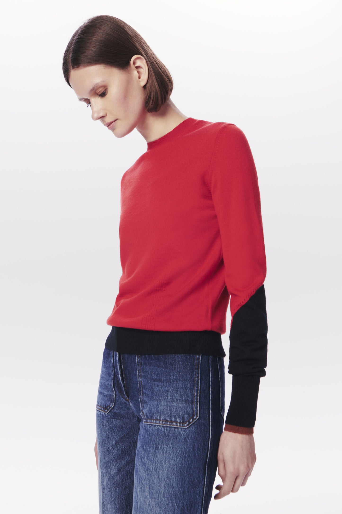 VB x Woolmark Colour Block Jumper in Bright Red & Navy