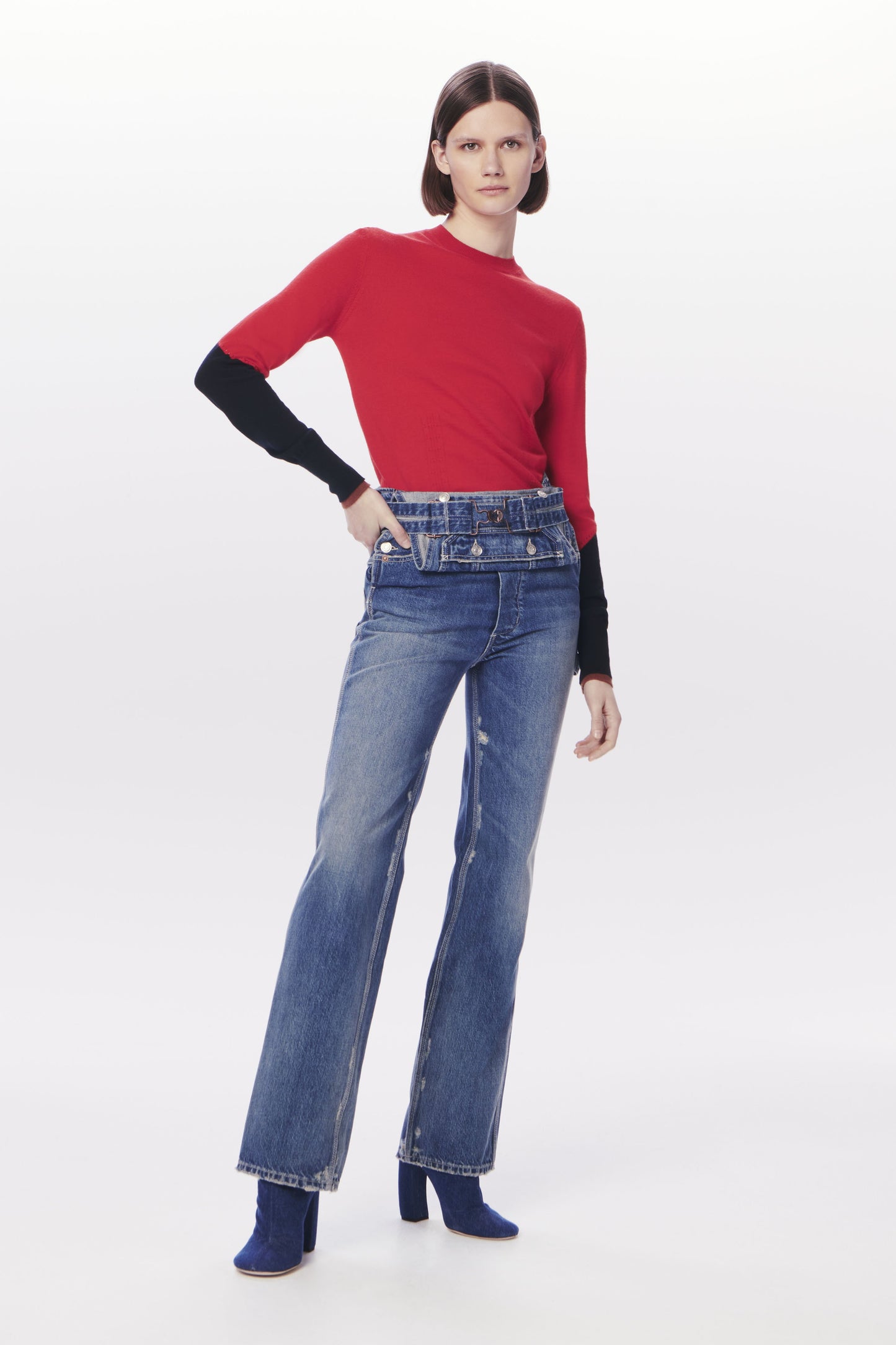VB x Woolmark Colour Block Jumper in Bright Red & Navy