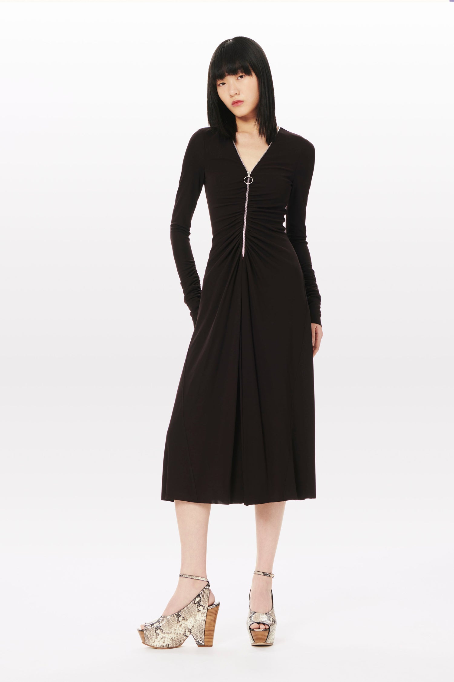 Zip Front Dress in Deep Brown