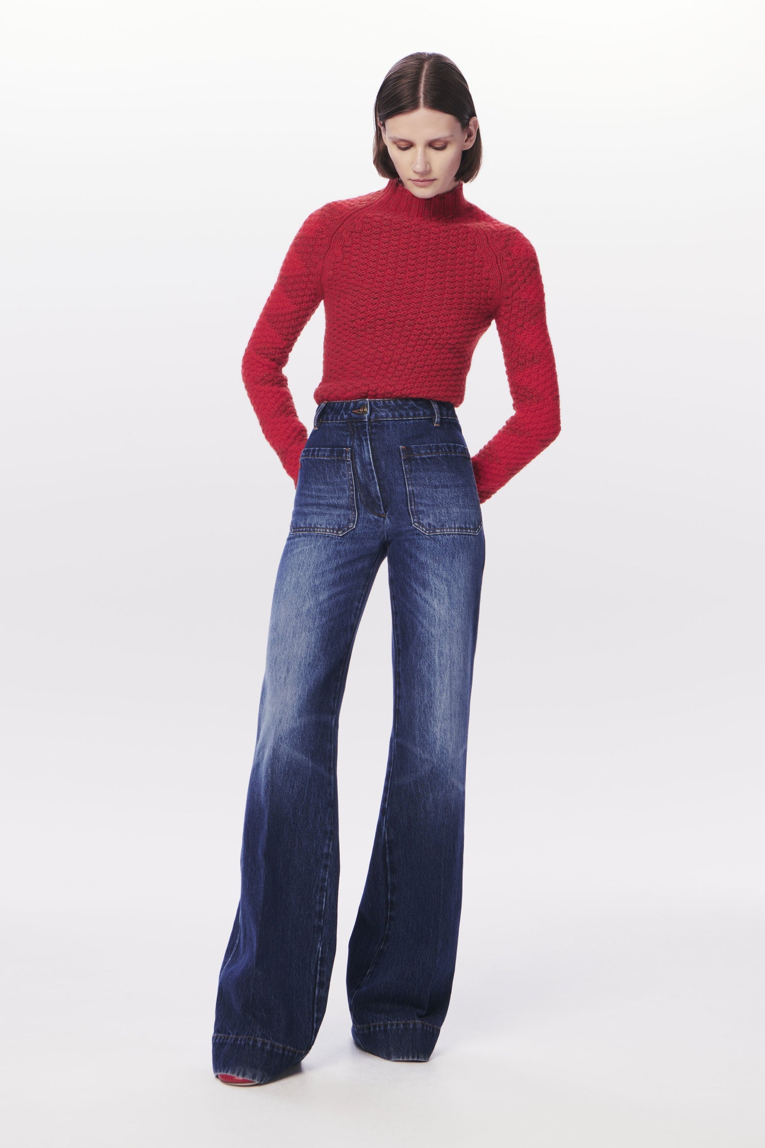 VB x Woolmark Intarsia Detail Jumper in Bright Red & Dark Camel