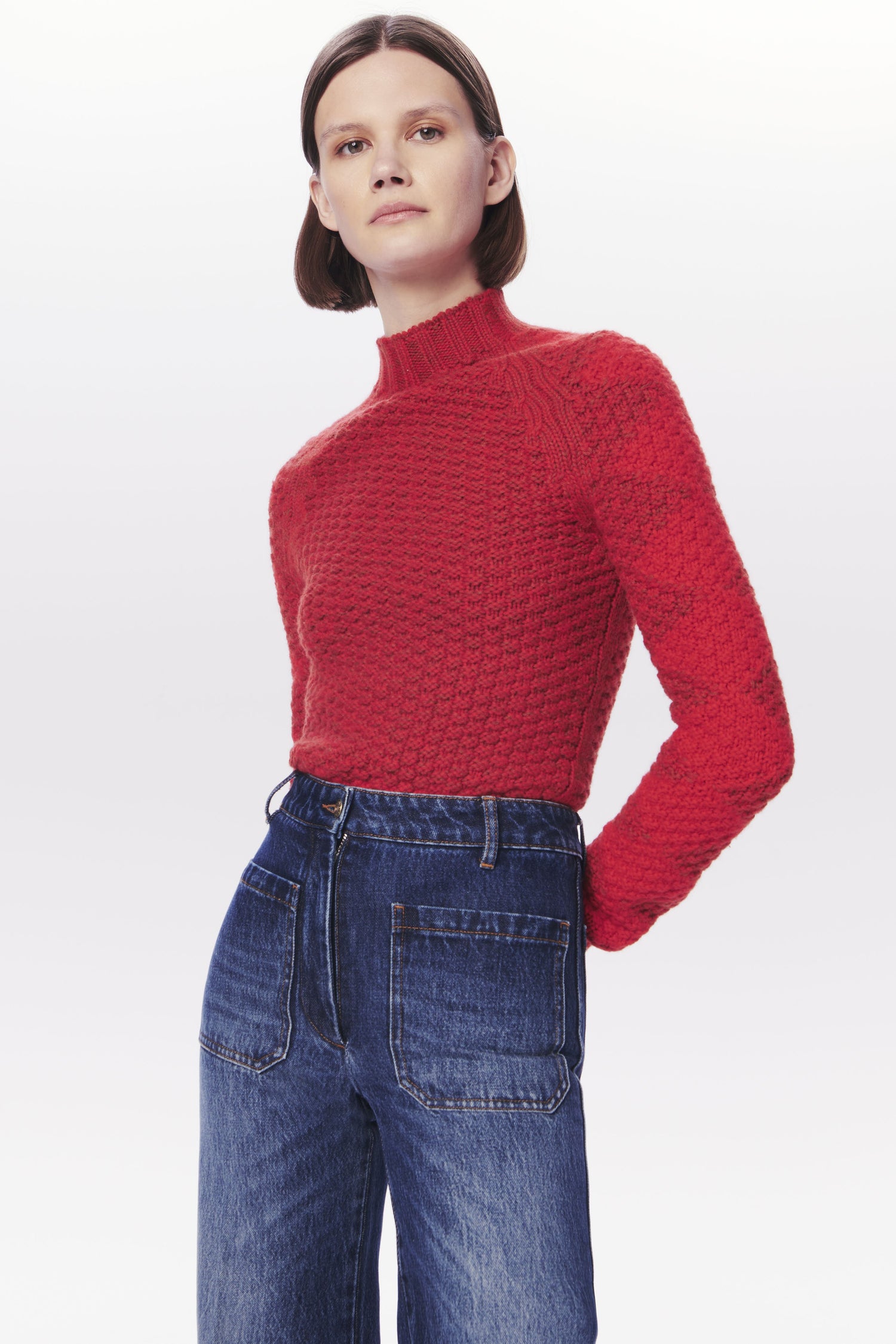 VB x Woolmark Intarsia Detail Jumper in Bright Red & Dark Camel
