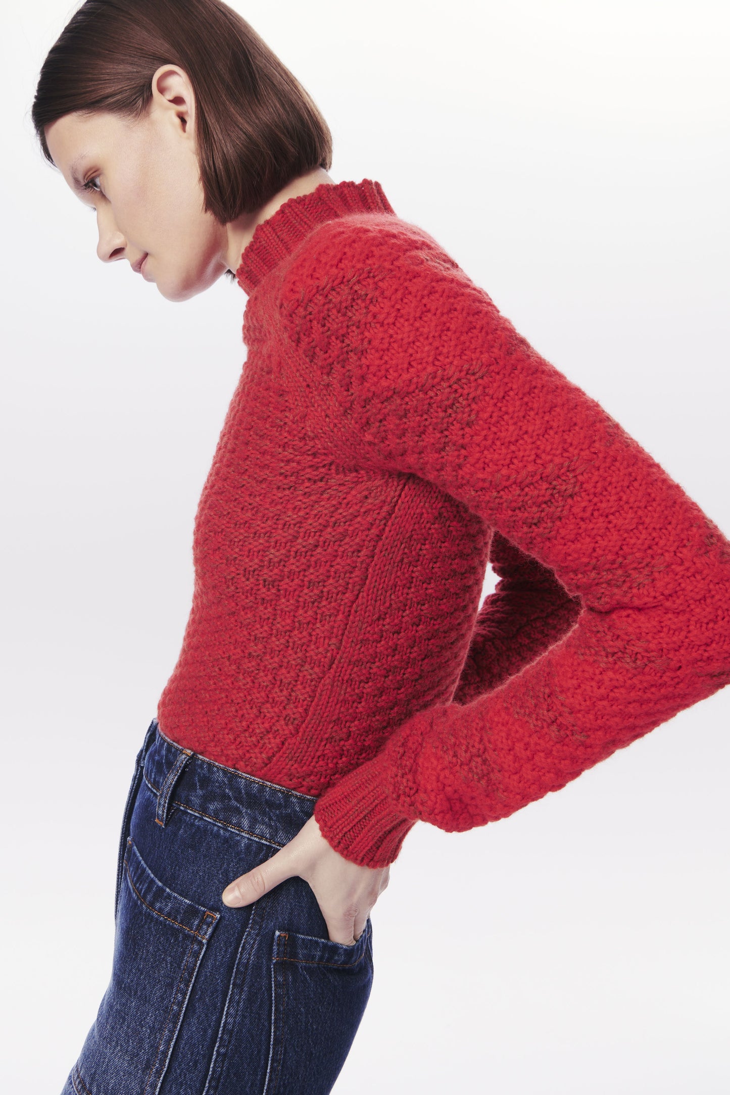 VB x Woolmark Intarsia Detail Jumper in Bright Red & Dark Camel