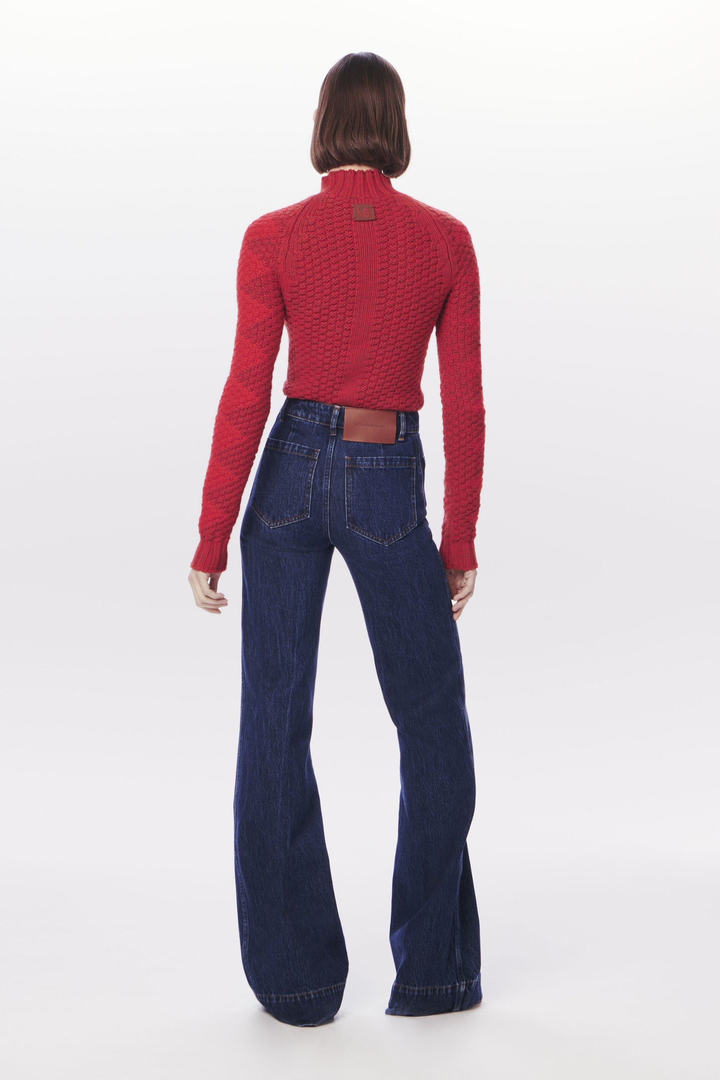 VB x Woolmark Intarsia Detail Jumper in Bright Red & Dark Camel