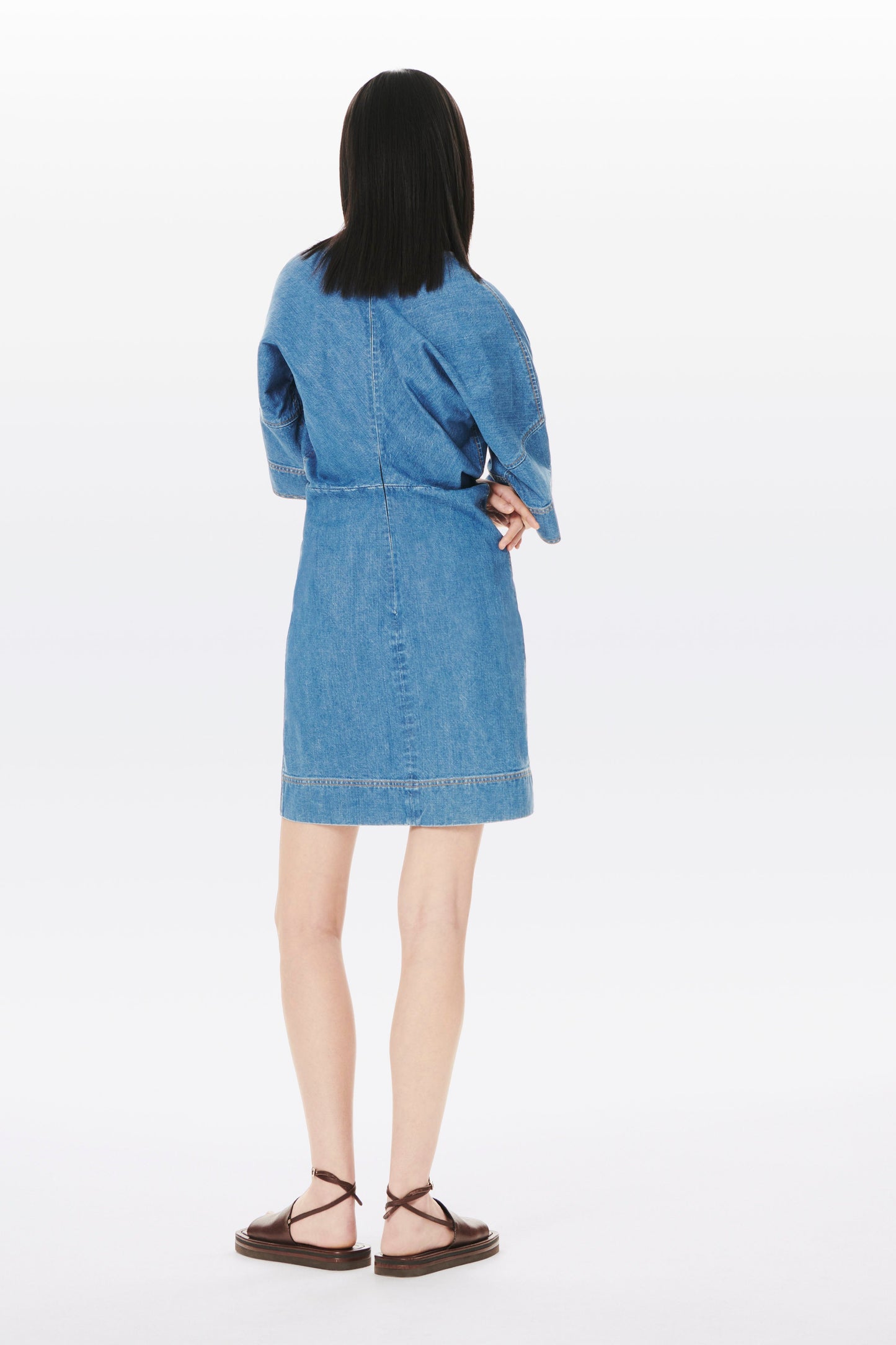 Deep V T-shirt Dress in Faded Blue Wash