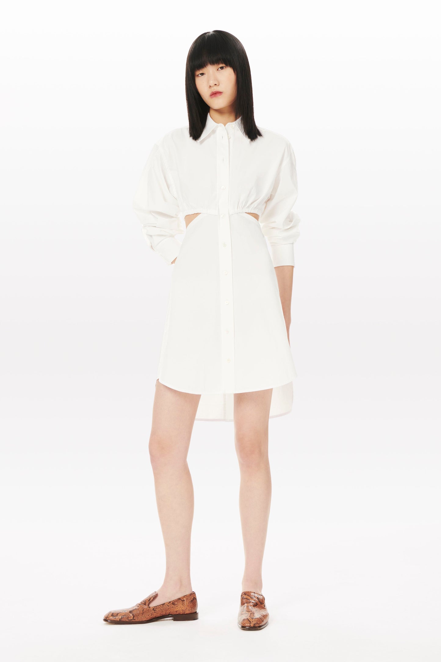 Open Back Mini Shirt Dress in White