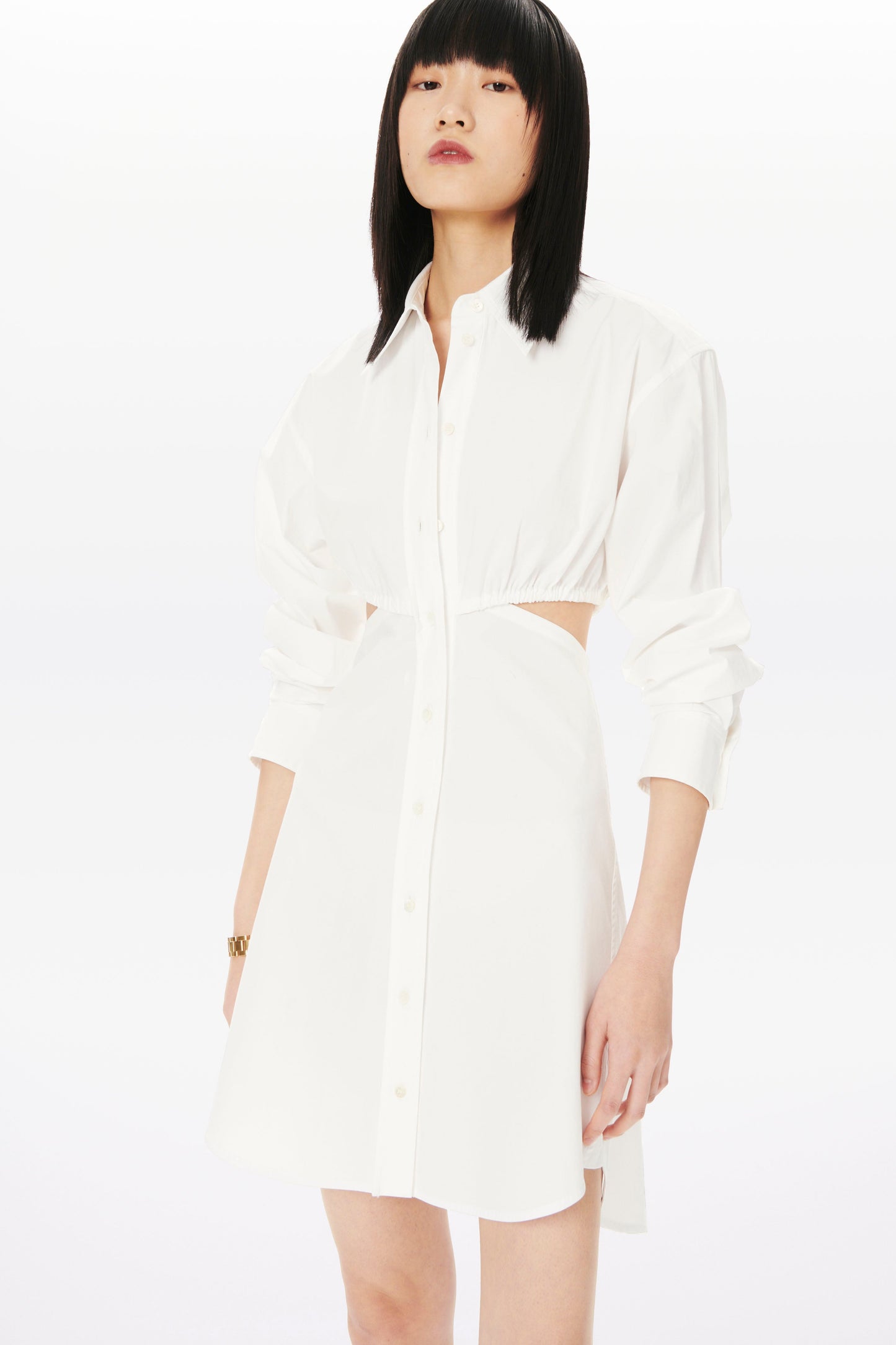 Open Back Mini Shirt Dress in White