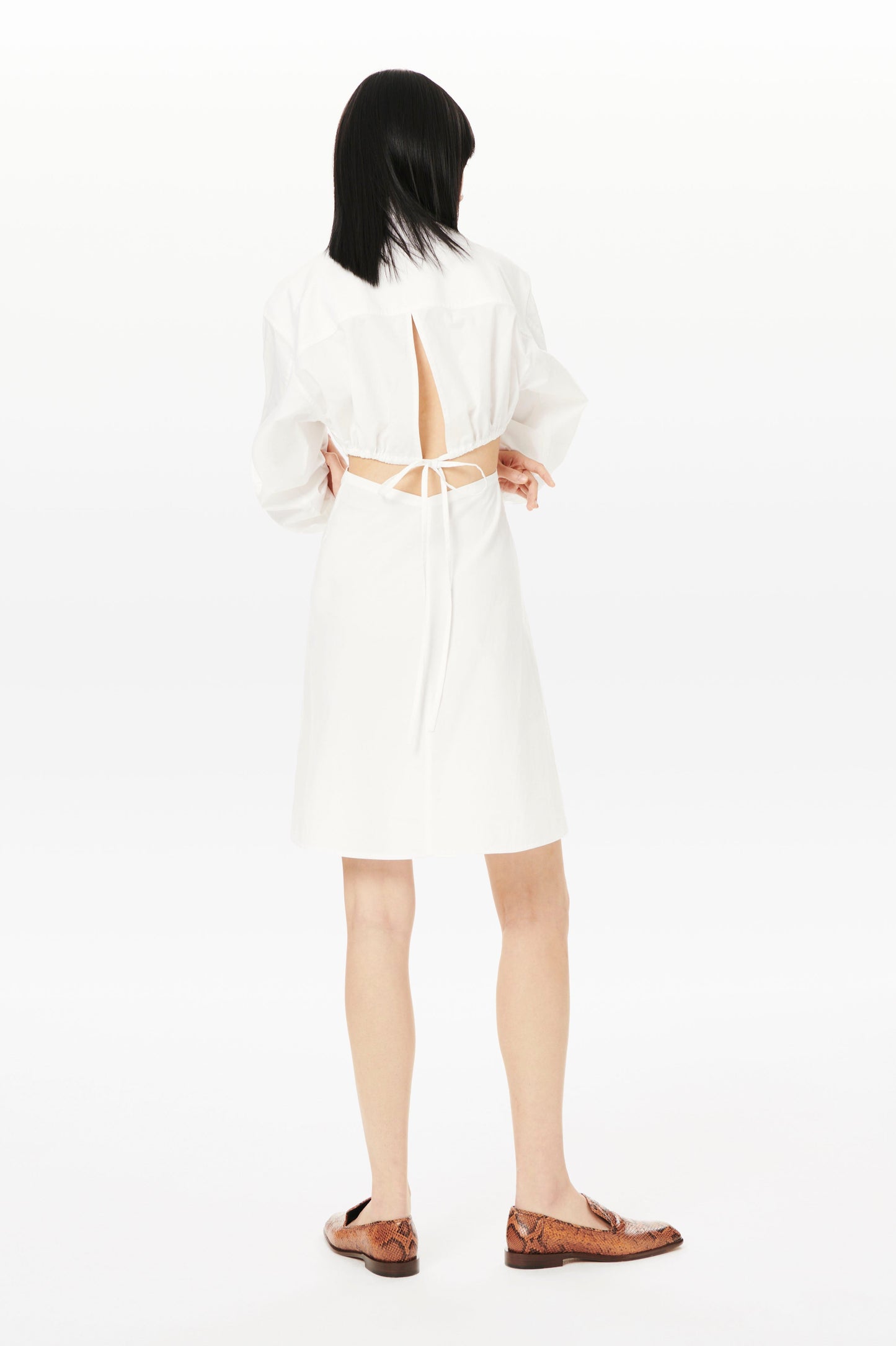 Open Back Mini Shirt Dress in White