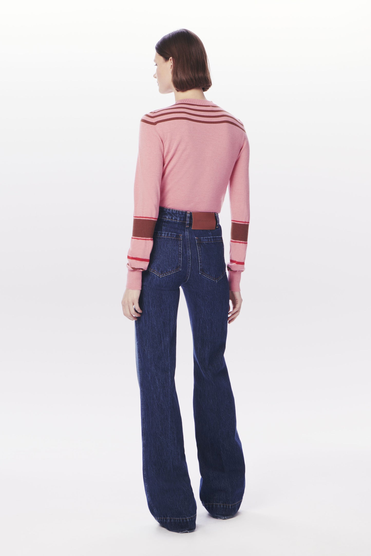 VB x Woolmark Contrast Stripe Jumper in Pink, Red & Camel