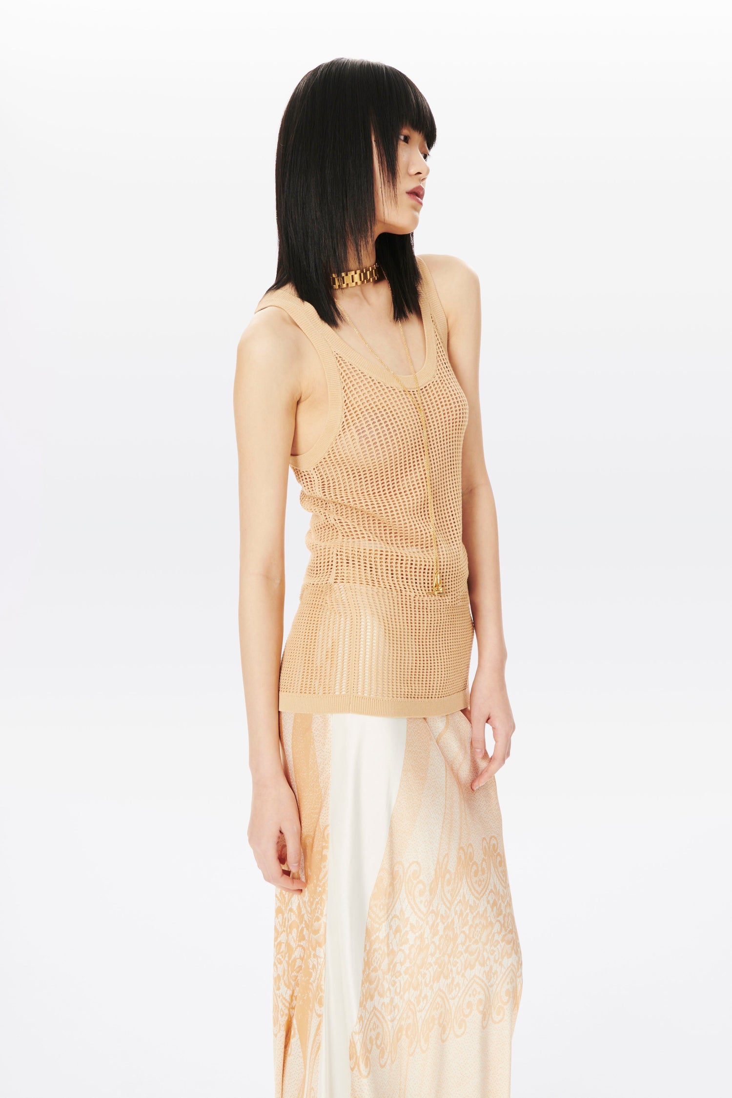 Scoop Neck String Vest in Caramel