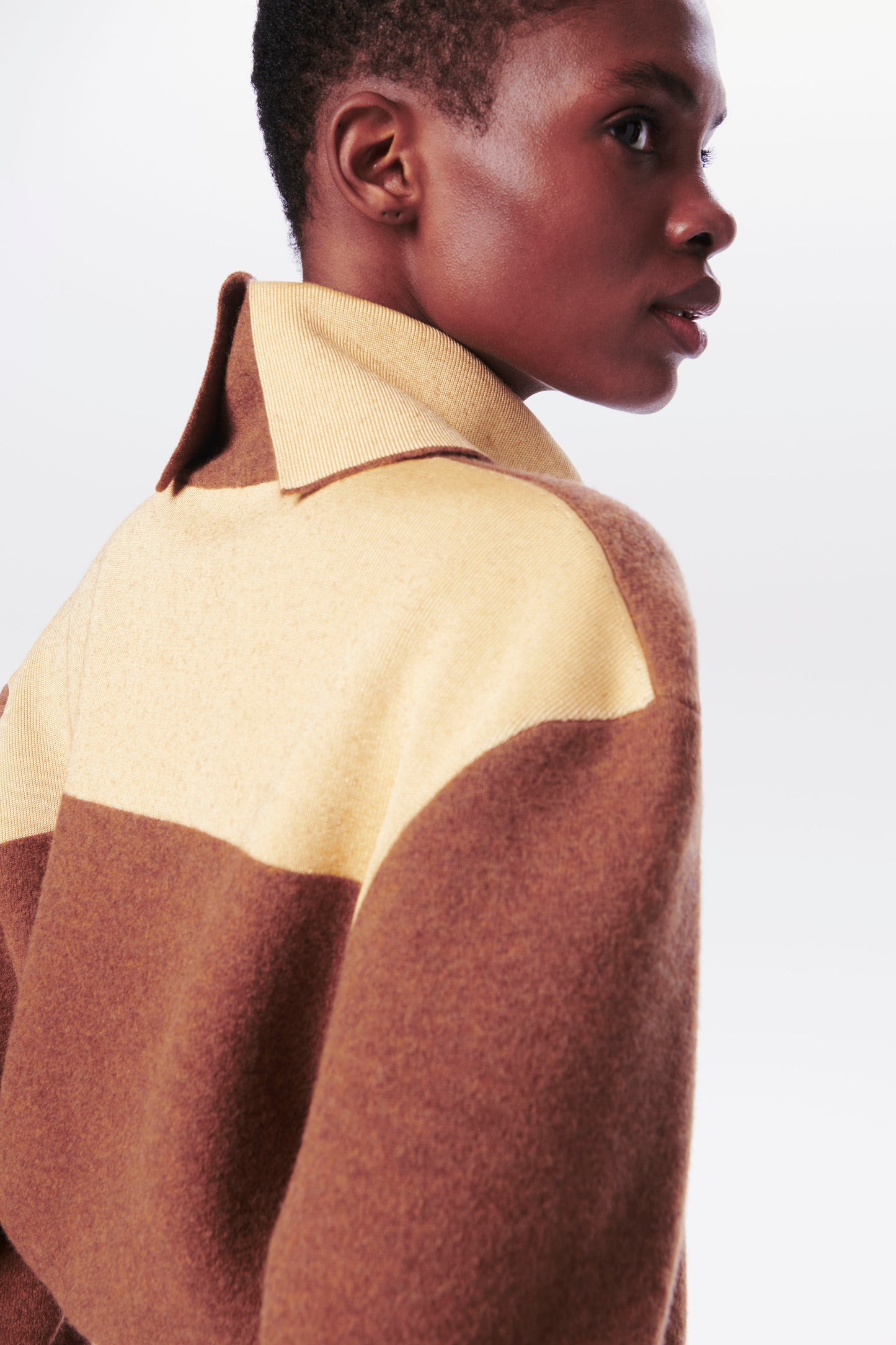 Contrast Detail Polo Neck Jumper in Camel & Banana